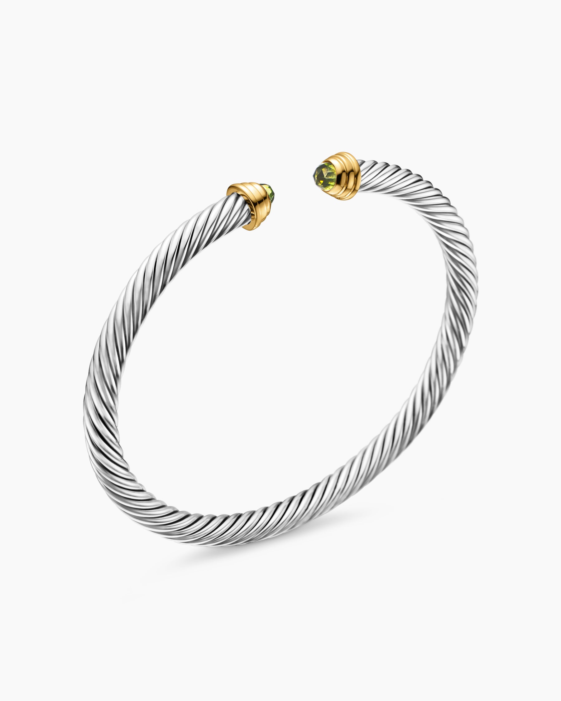 Alternative view of Cable Teen Bracelet in Sterling Silver with 14K Yellow Gold and Peridot, 4mm