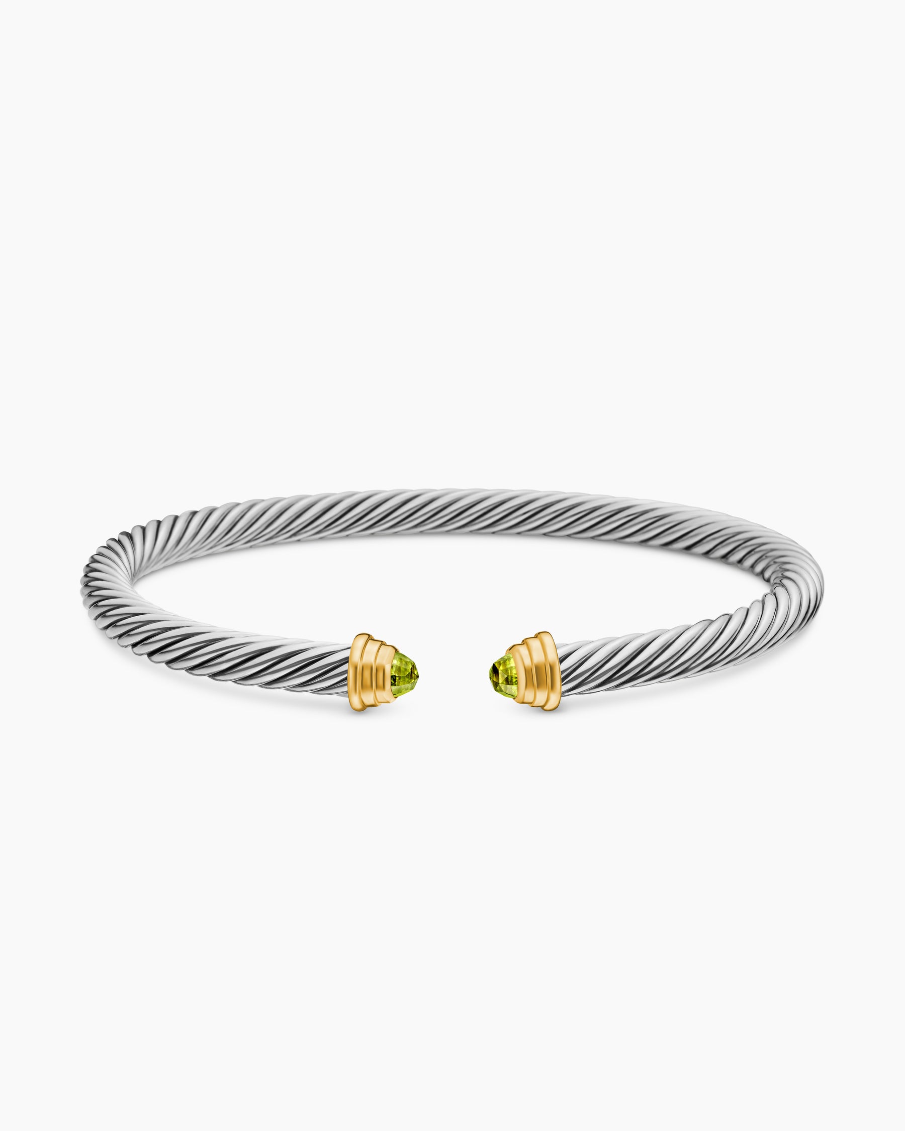Cable Teen Bracelet in Sterling Silver with 14K Yellow Gold and Peridot, 4mm - Image 3
