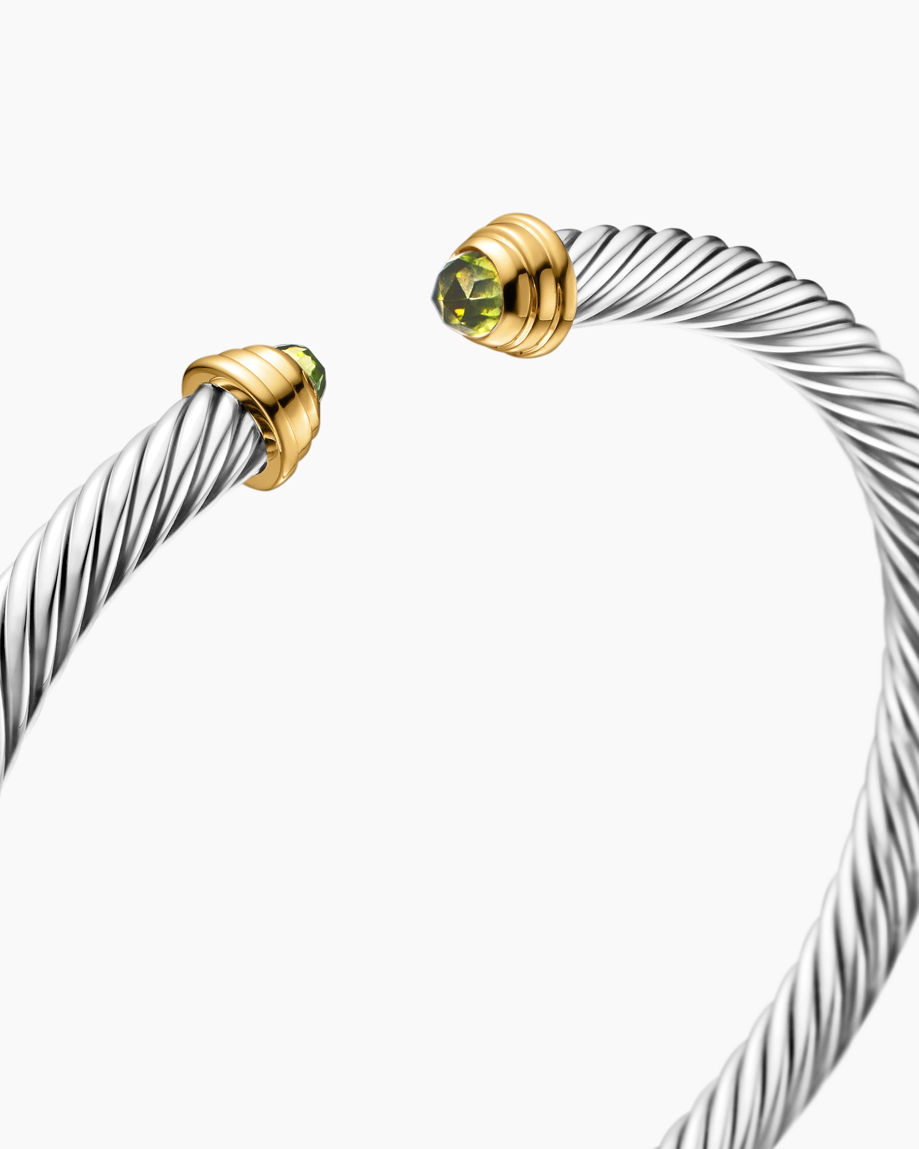 Cable Teen Bracelet in Sterling Silver with 14K Yellow Gold and Peridot, 4mm - Image 4