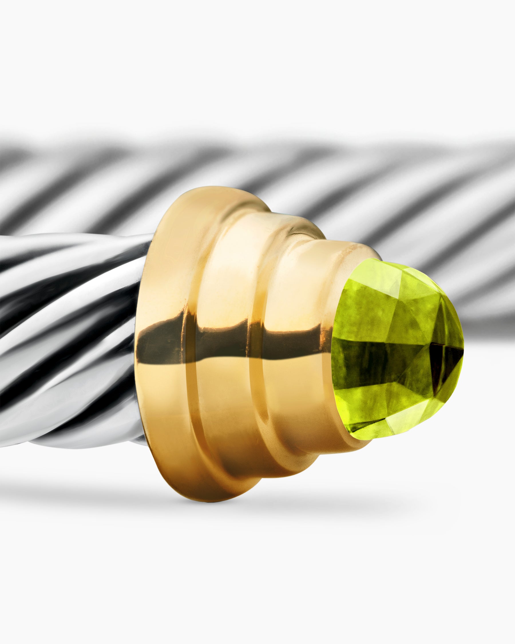 Cable Teen Bracelet in Sterling Silver with 14K Yellow Gold and Peridot, 4mm - Image 5