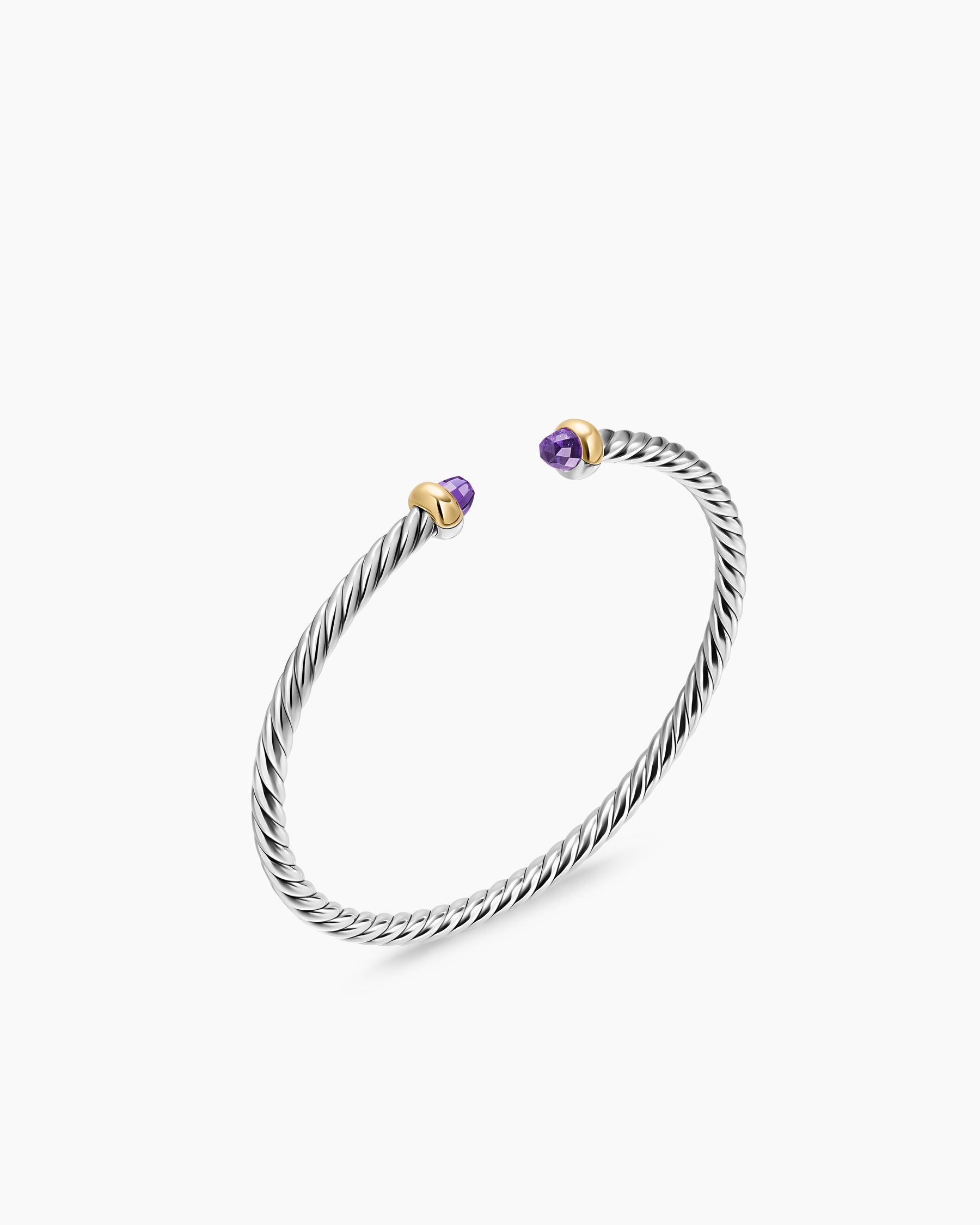 Alternative view of Micro Cable Flex Teen Bracelet in Sterling Silver with 14K Yellow Gold and Amethyst, 2.6mm