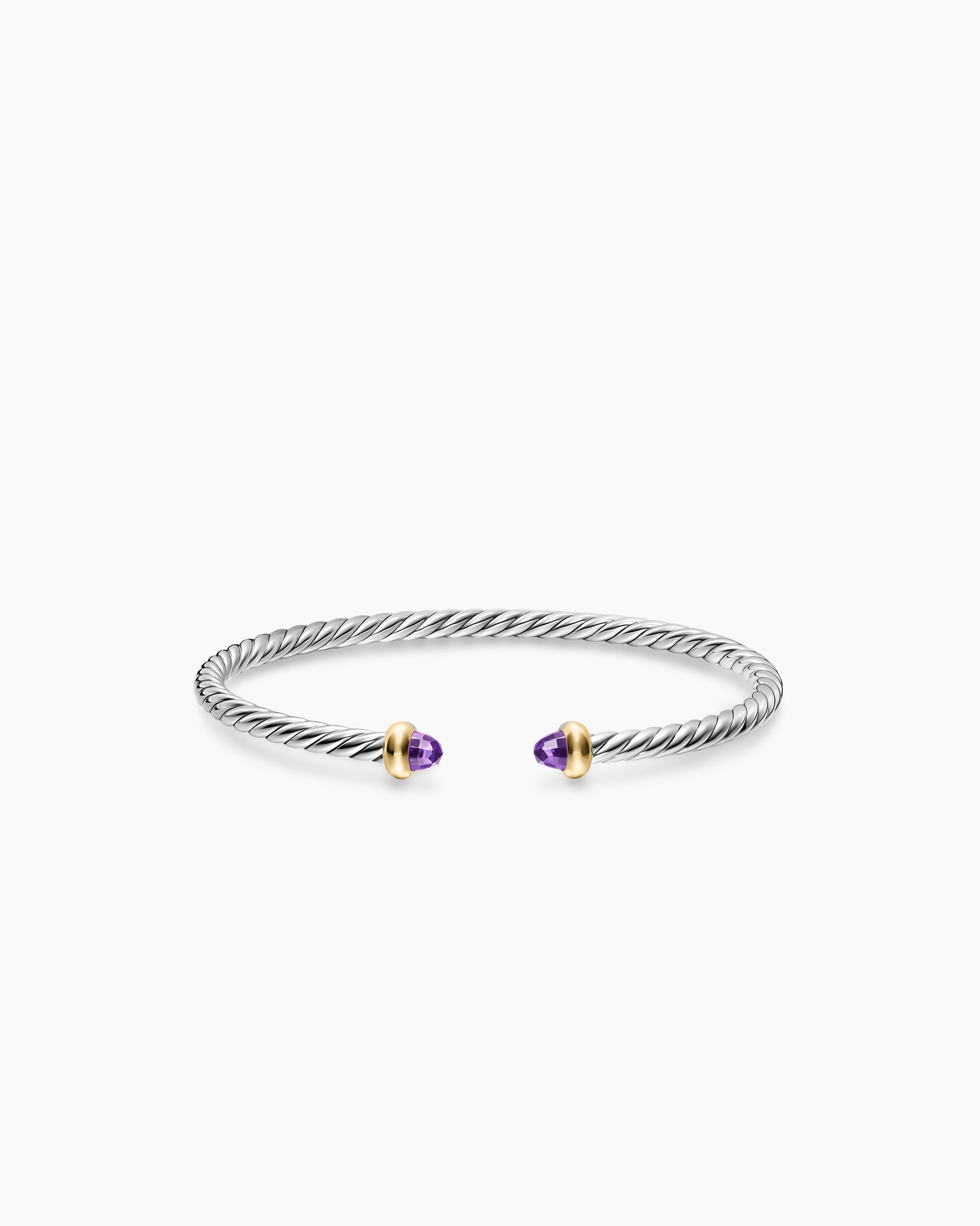 Micro Cable Flex Teen Bracelet in Sterling Silver with 14K Yellow Gold and Amethyst, 2.6mm - Image 3