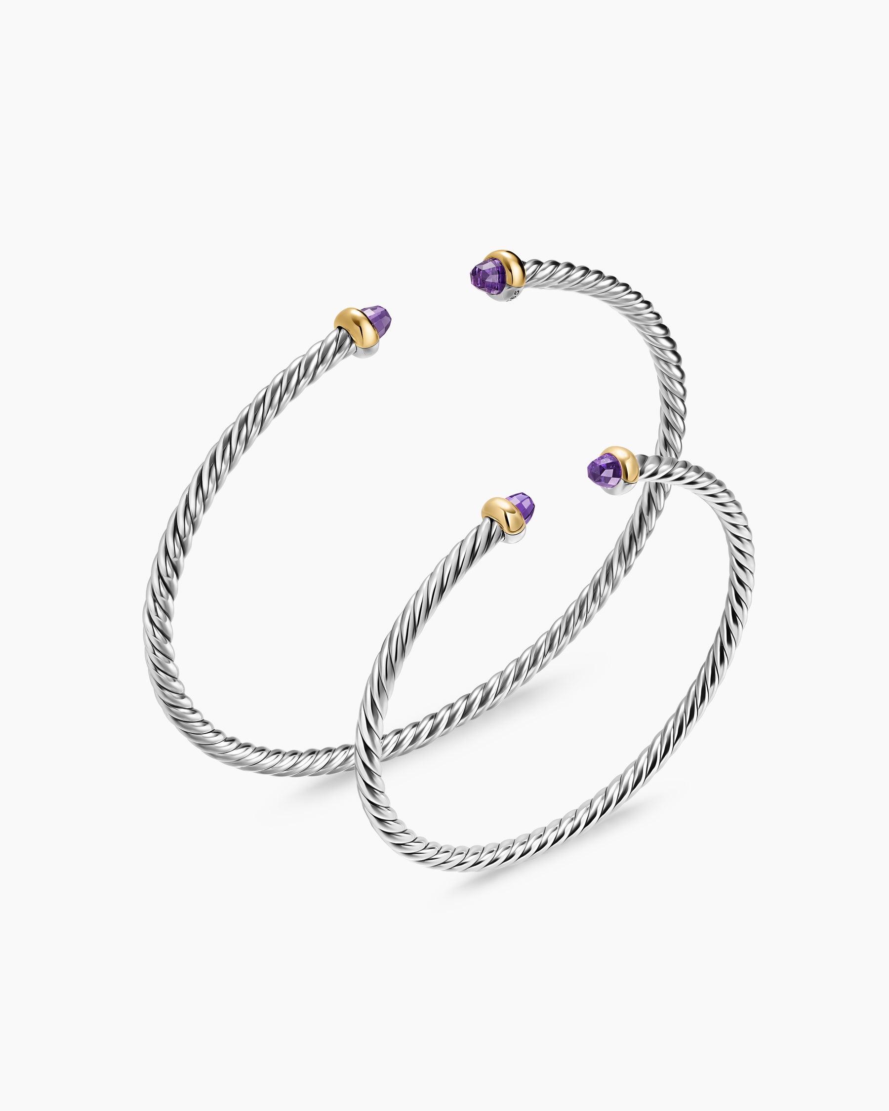 Micro Cable Flex Teen Bracelet in Sterling Silver with 14K Yellow Gold and Amethyst, 2.6mm - Image 4