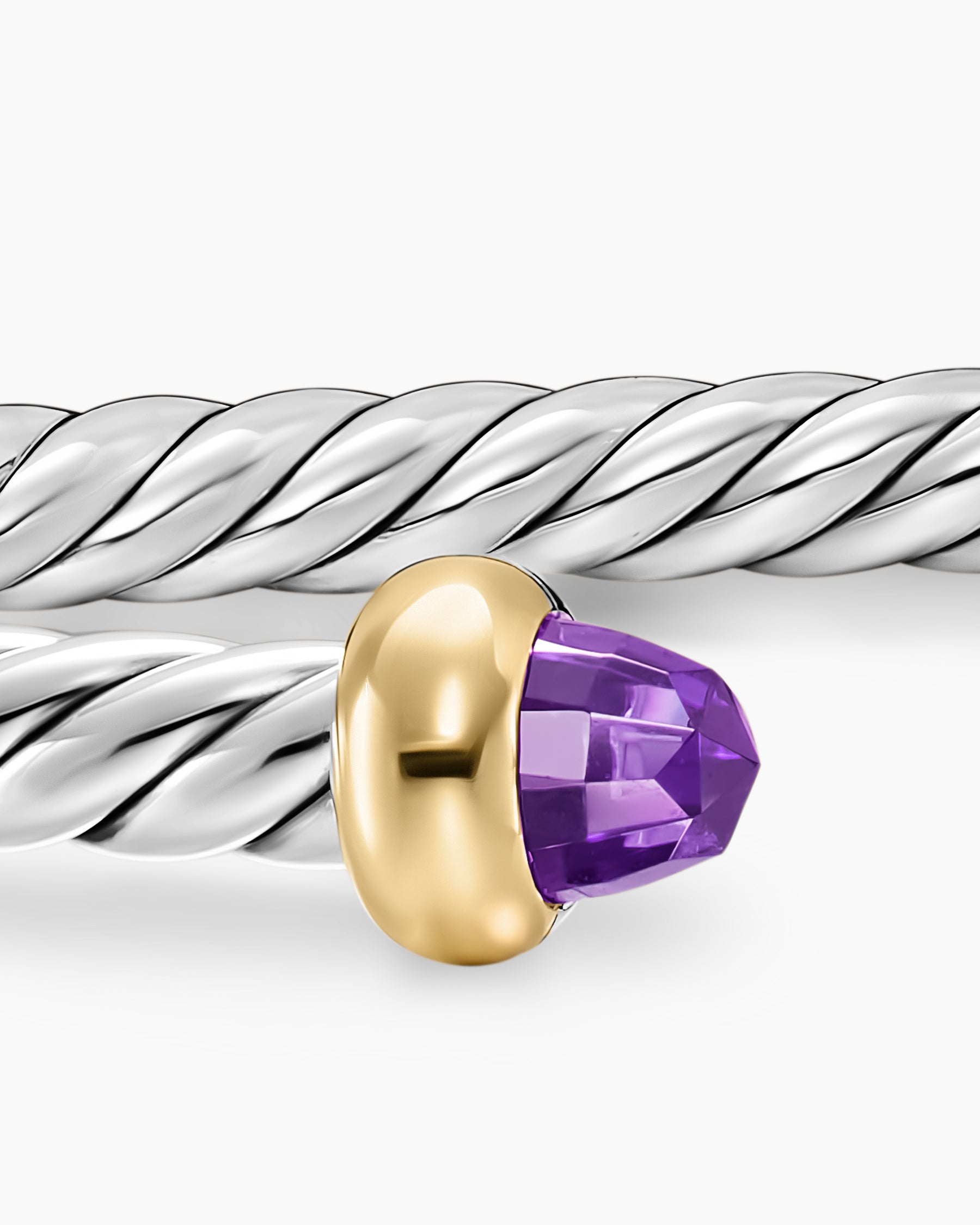Micro Cable Flex Teen Bracelet in Sterling Silver with 14K Yellow Gold and Amethyst, 2.6mm - Image 5