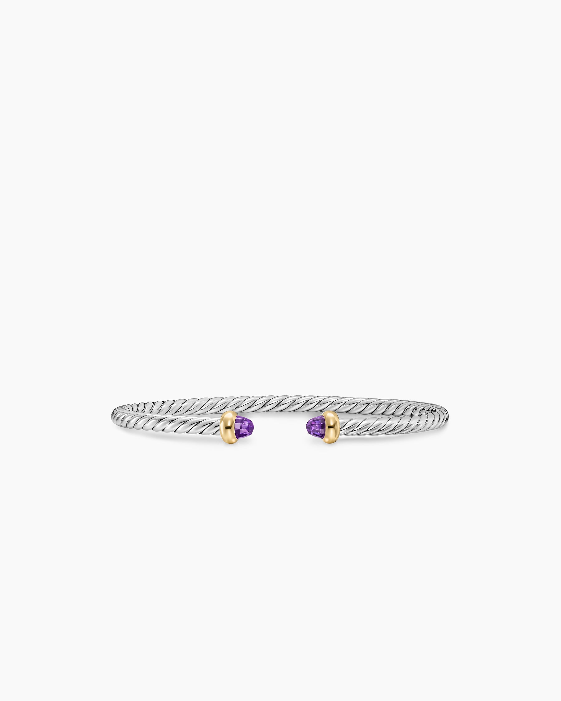 Micro Cable Flex Teen Bracelet in Sterling Silver with 14K Yellow Gold and Amethyst, 2.6mm