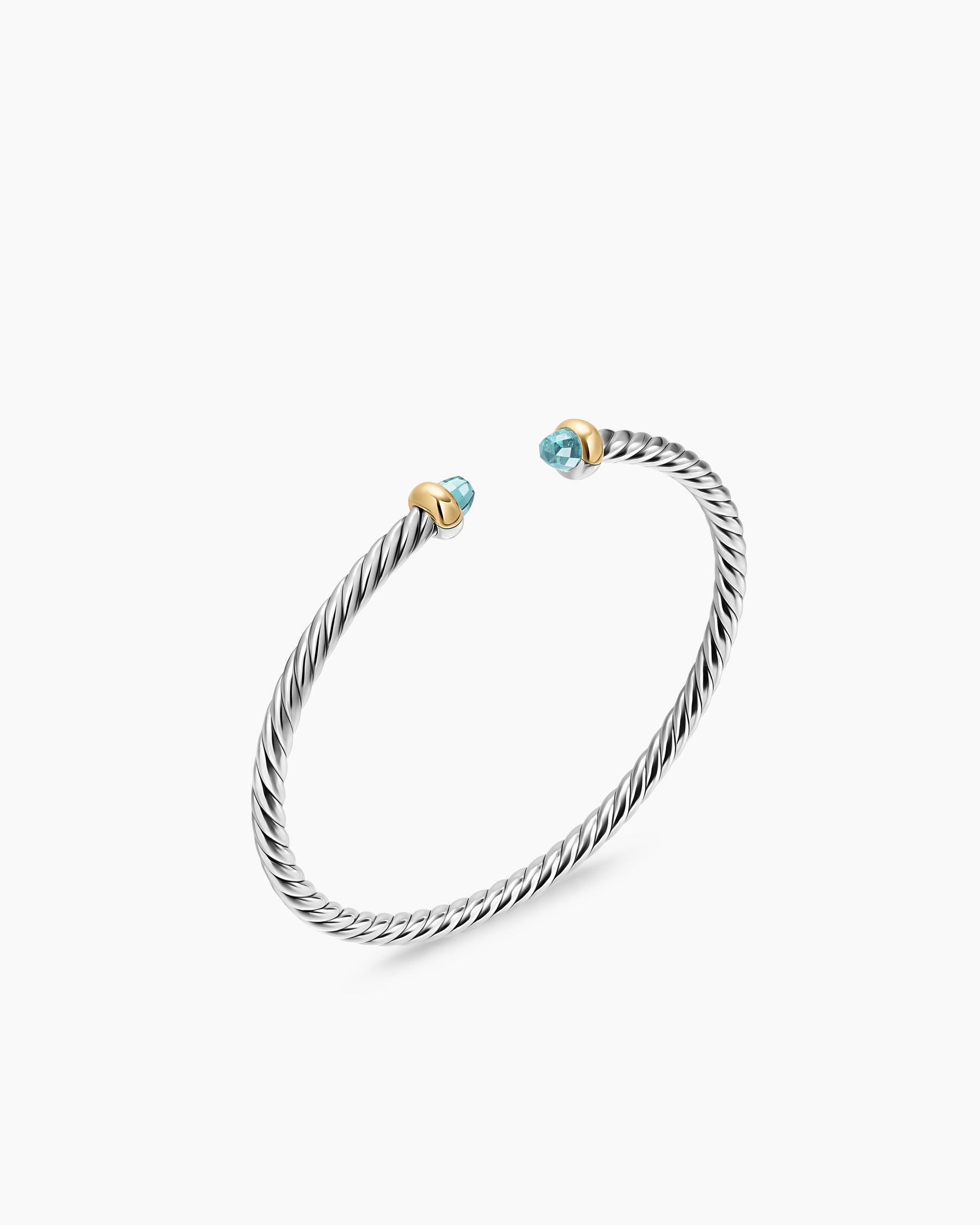 Alternative view of Micro Cable Flex Teen Bracelet in Sterling Silver with 14K Yellow Gold and Aquamarine, 2.6mm