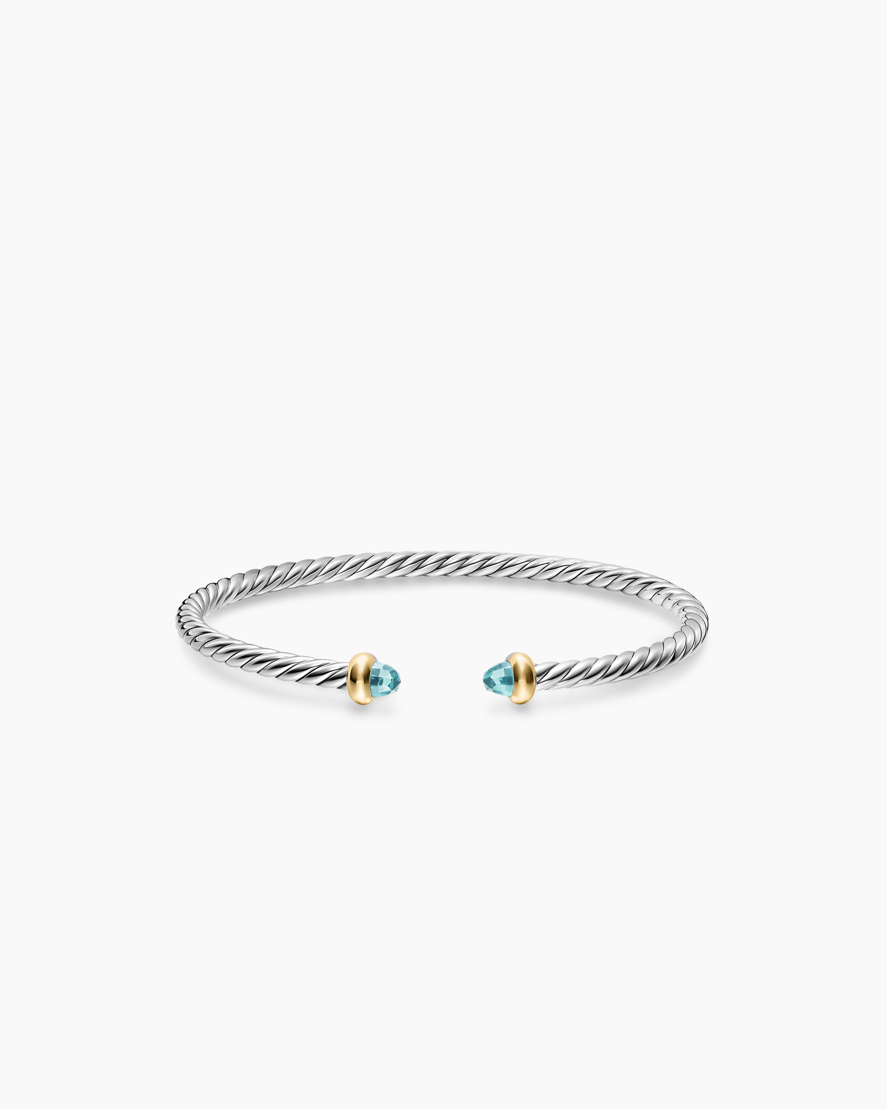 Micro Cable Flex Teen Bracelet in Sterling Silver with 14K Yellow Gold and Aquamarine, 2.6mm - Image 3