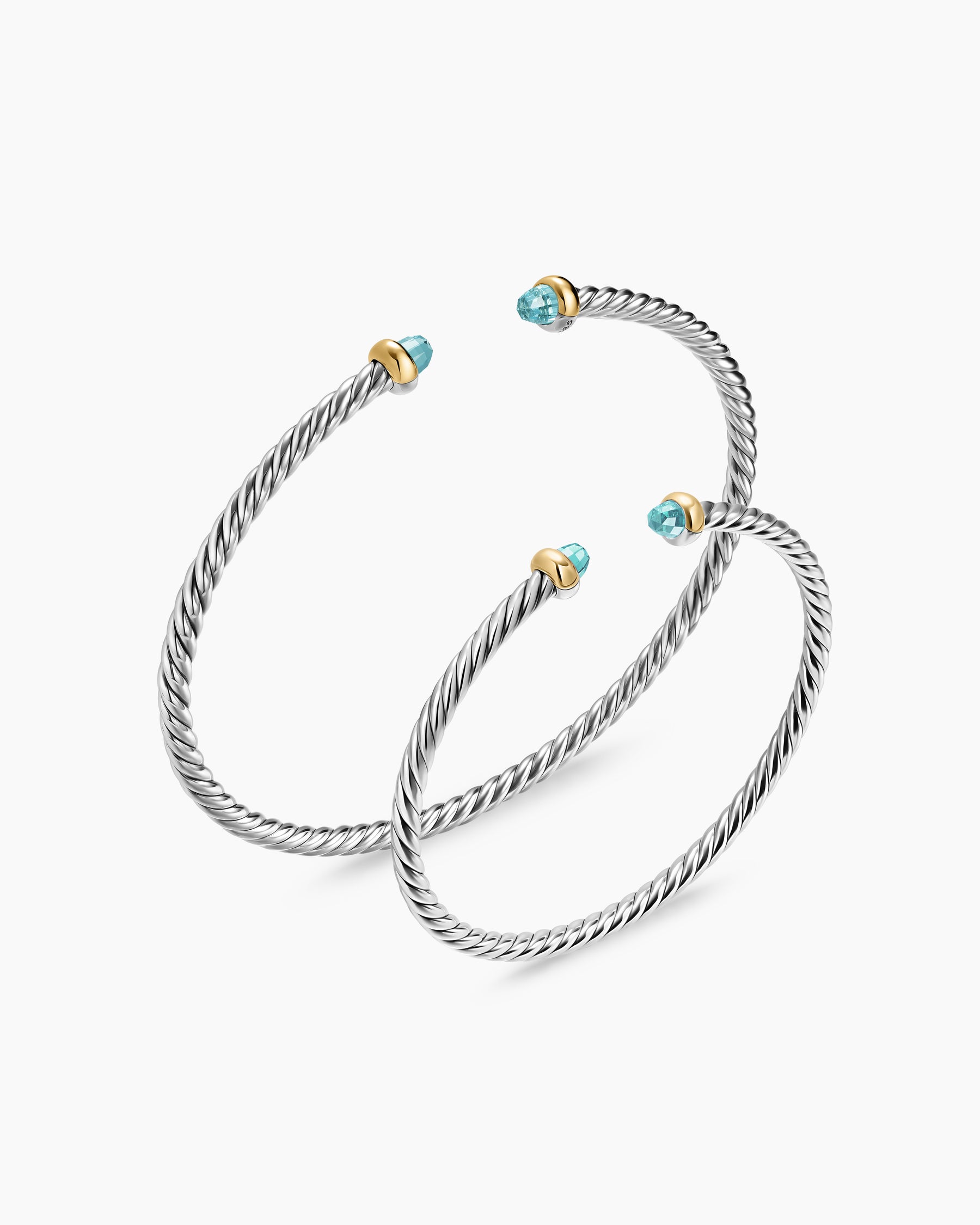 Micro Cable Flex Teen Bracelet in Sterling Silver with 14K Yellow Gold and Aquamarine, 2.6mm - Image 4