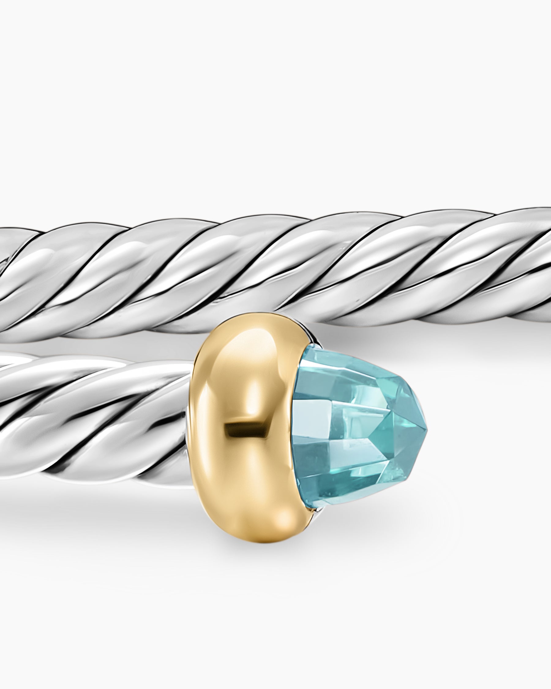 Micro Cable Flex Teen Bracelet in Sterling Silver with 14K Yellow Gold and Aquamarine, 2.6mm - Image 5