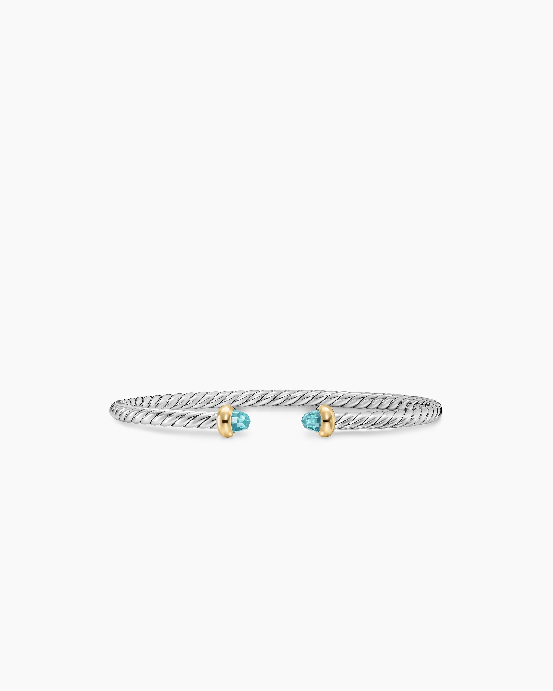 Micro Cable Flex Teen Bracelet in Sterling Silver with 14K Yellow Gold and Aquamarine, 2.6mm