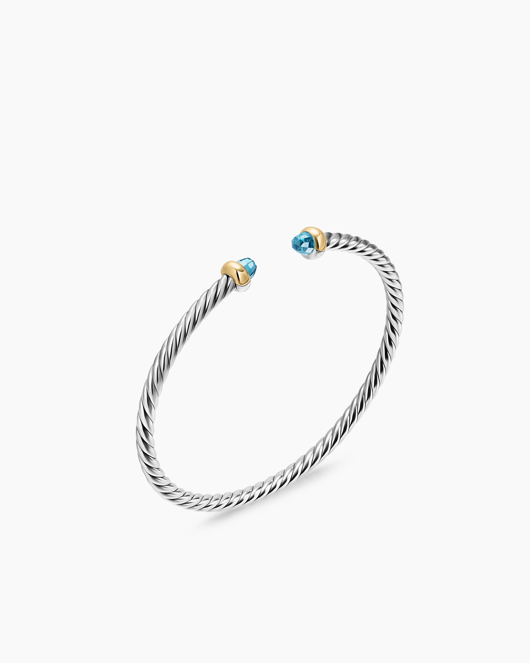 Alternative view of Micro Cable Flex Teen Bracelet in Sterling Silver with 14K Yellow Gold and Blue Topaz, 2.6mm