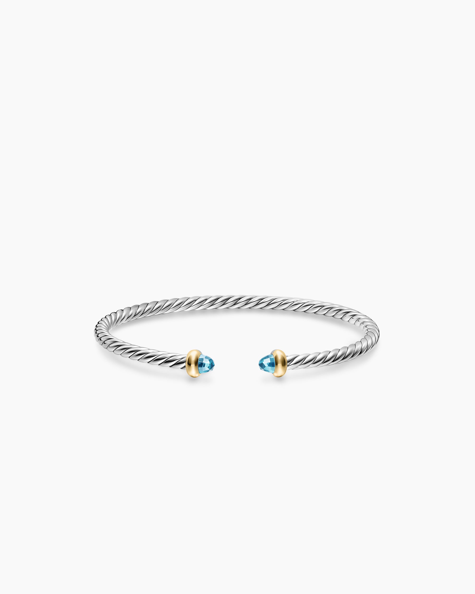 Micro Cable Flex Teen Bracelet in Sterling Silver with 14K Yellow Gold and Blue Topaz, 2.6mm - Image 3