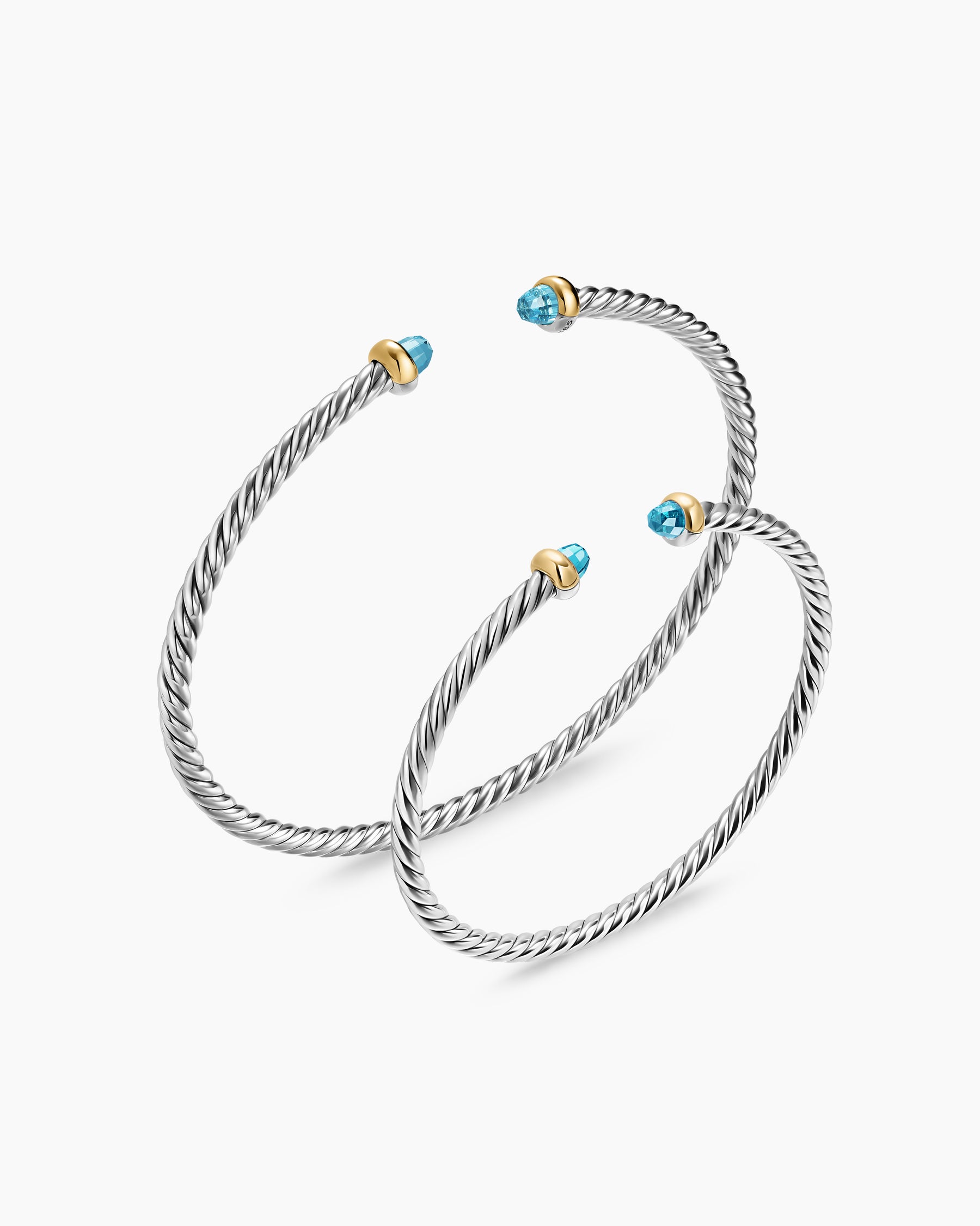 Micro Cable Flex Teen Bracelet in Sterling Silver with 14K Yellow Gold and Blue Topaz, 2.6mm - Image 4