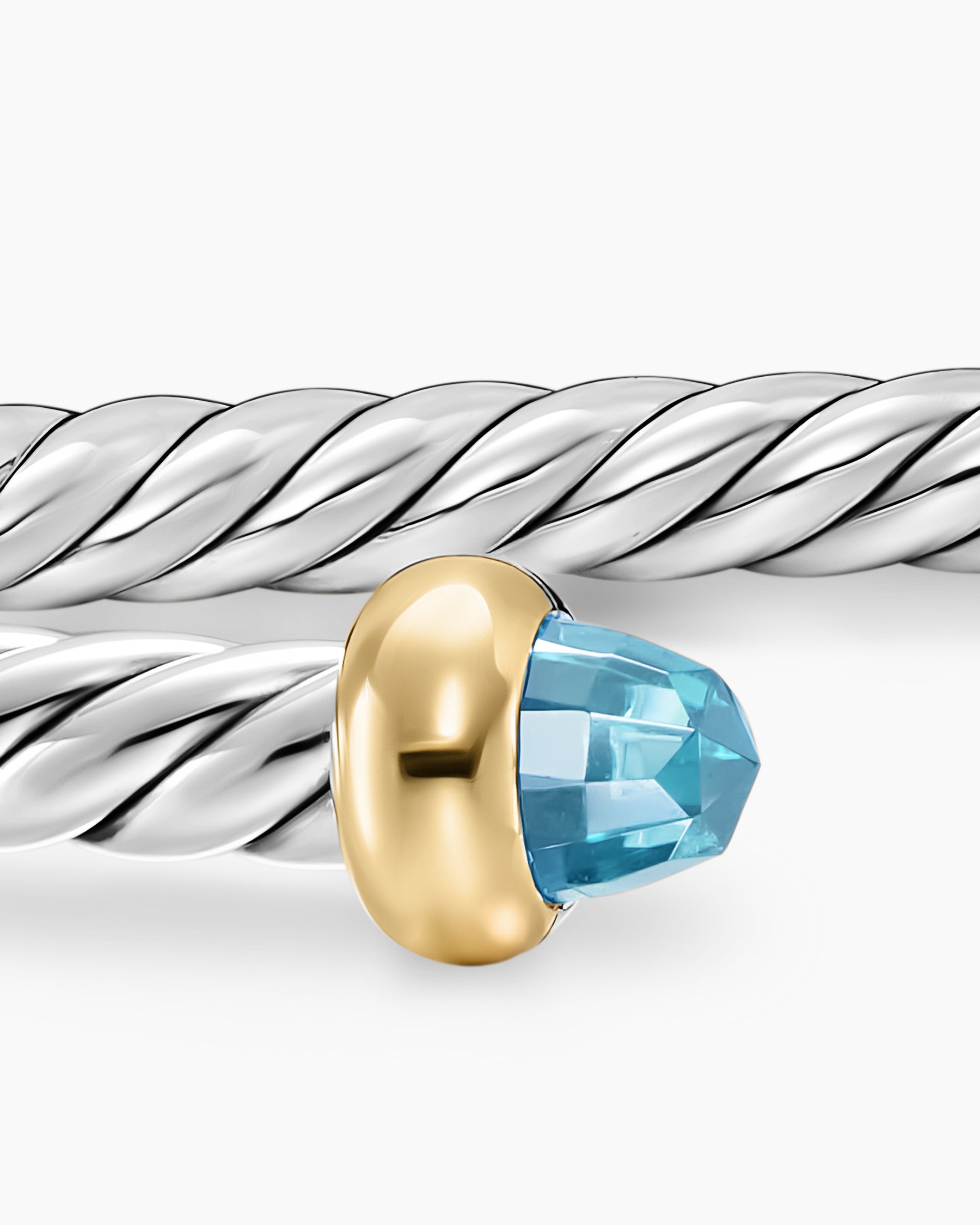 Micro Cable Flex Teen Bracelet in Sterling Silver with 14K Yellow Gold and Blue Topaz, 2.6mm - Image 5