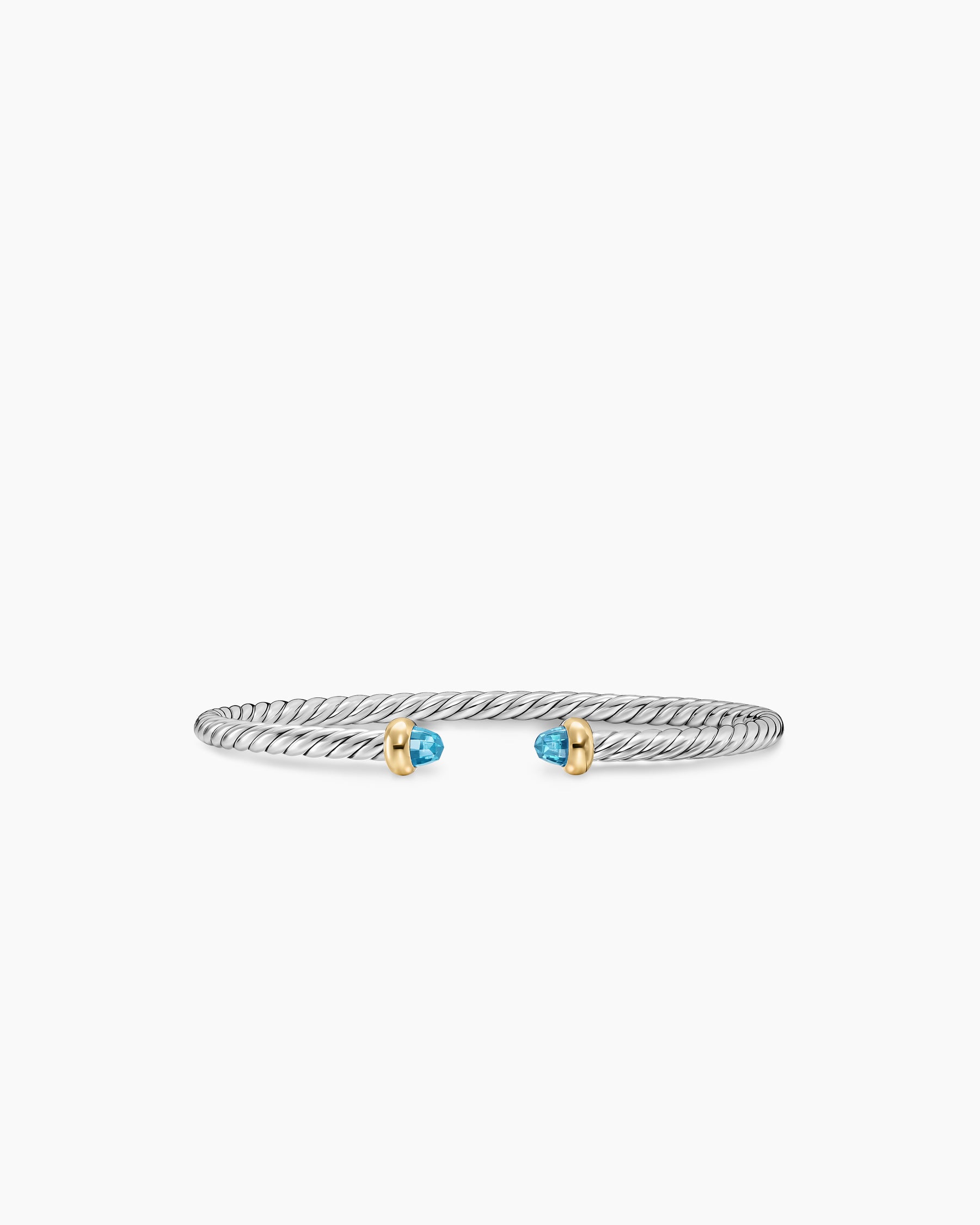 Micro Cable Flex Teen Bracelet in Sterling Silver with 14K Yellow Gold and Blue Topaz, 2.6mm