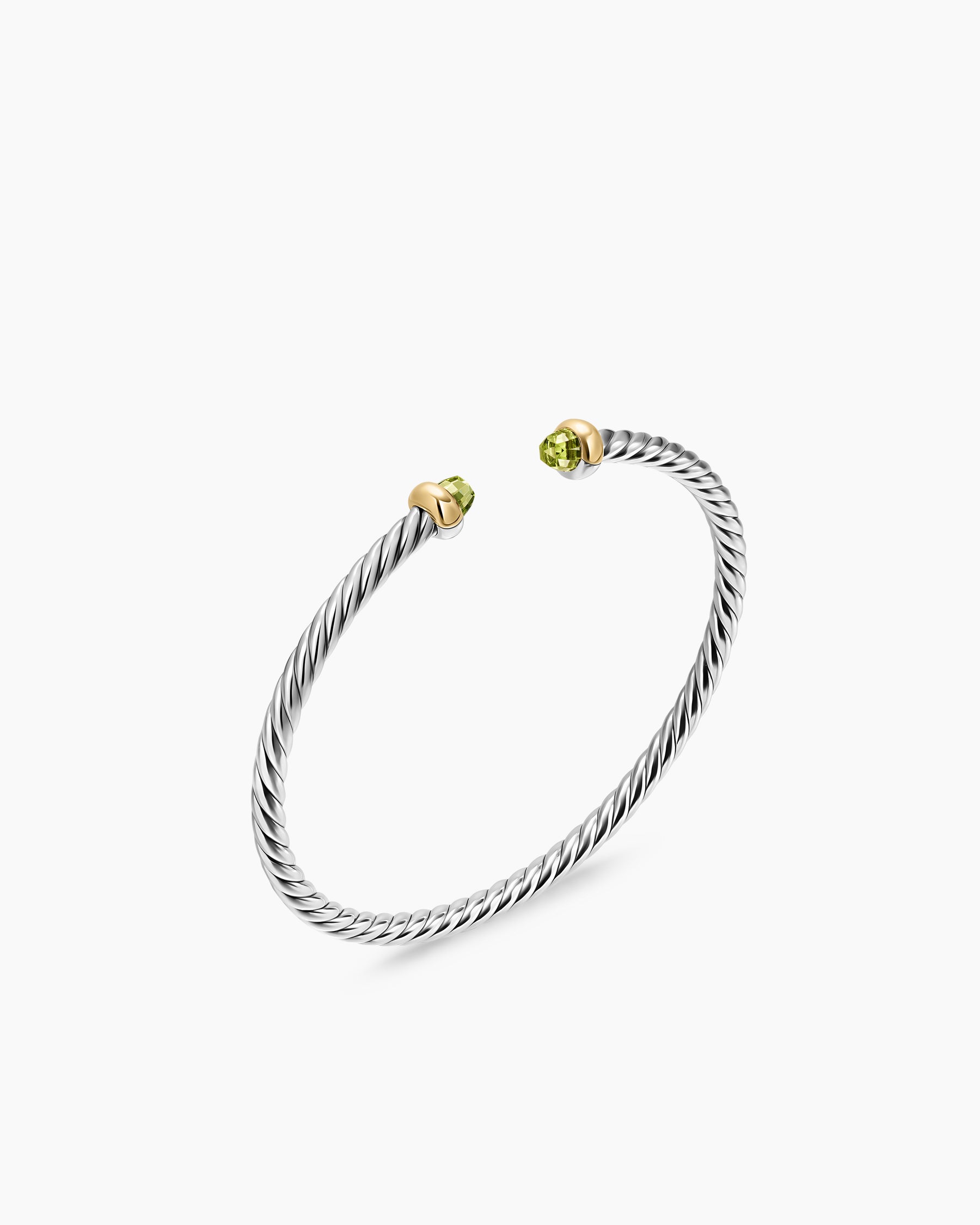 Alternative view of Micro Cable Flex Teen Bracelet in Sterling Silver with 14K Yellow Gold and Peridot, 2.6mm