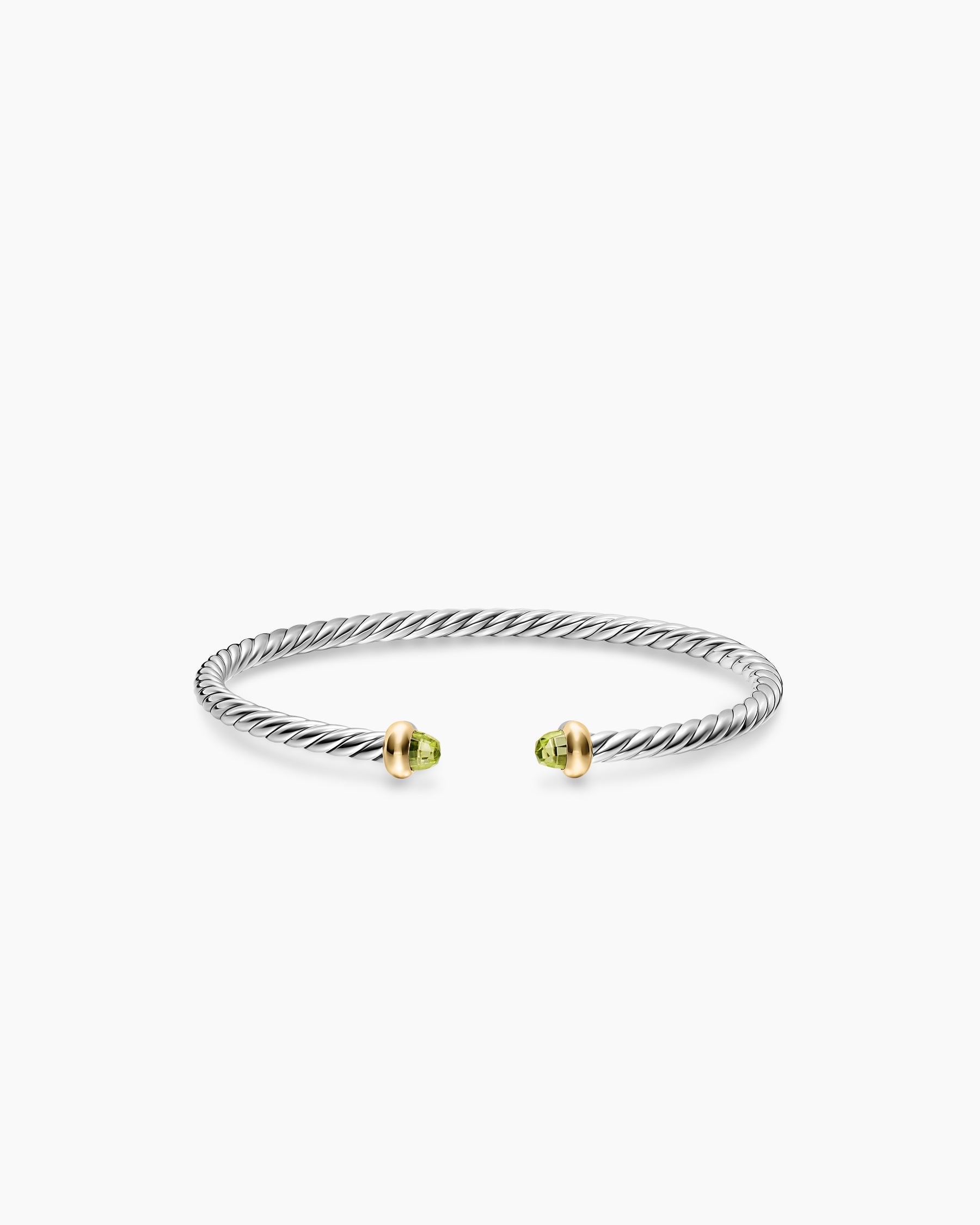 Micro Cable Flex Teen Bracelet in Sterling Silver with 14K Yellow Gold and Peridot, 2.6mm - Image 3