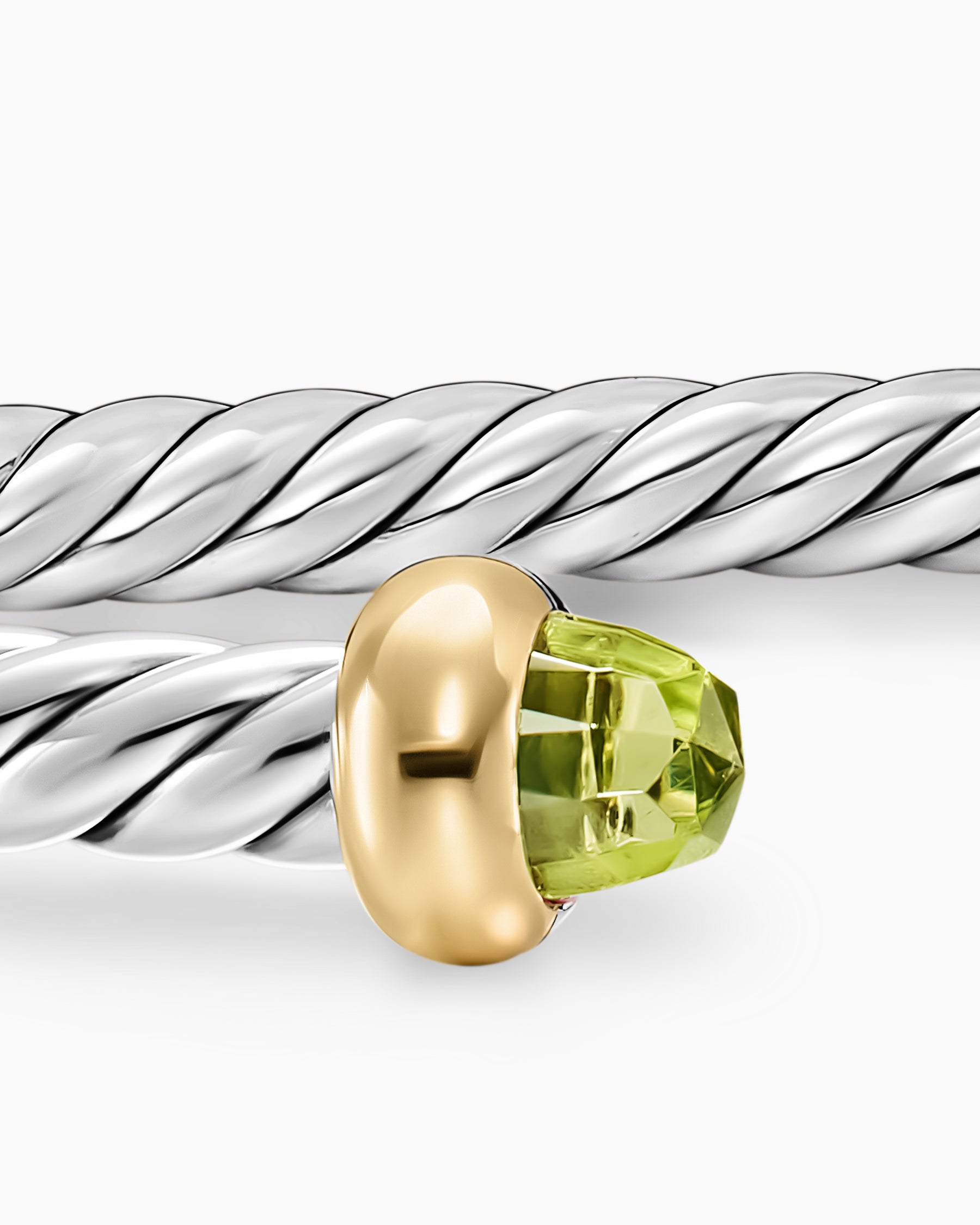 Micro Cable Flex Teen Bracelet in Sterling Silver with 14K Yellow Gold and Peridot, 2.6mm - Image 5
