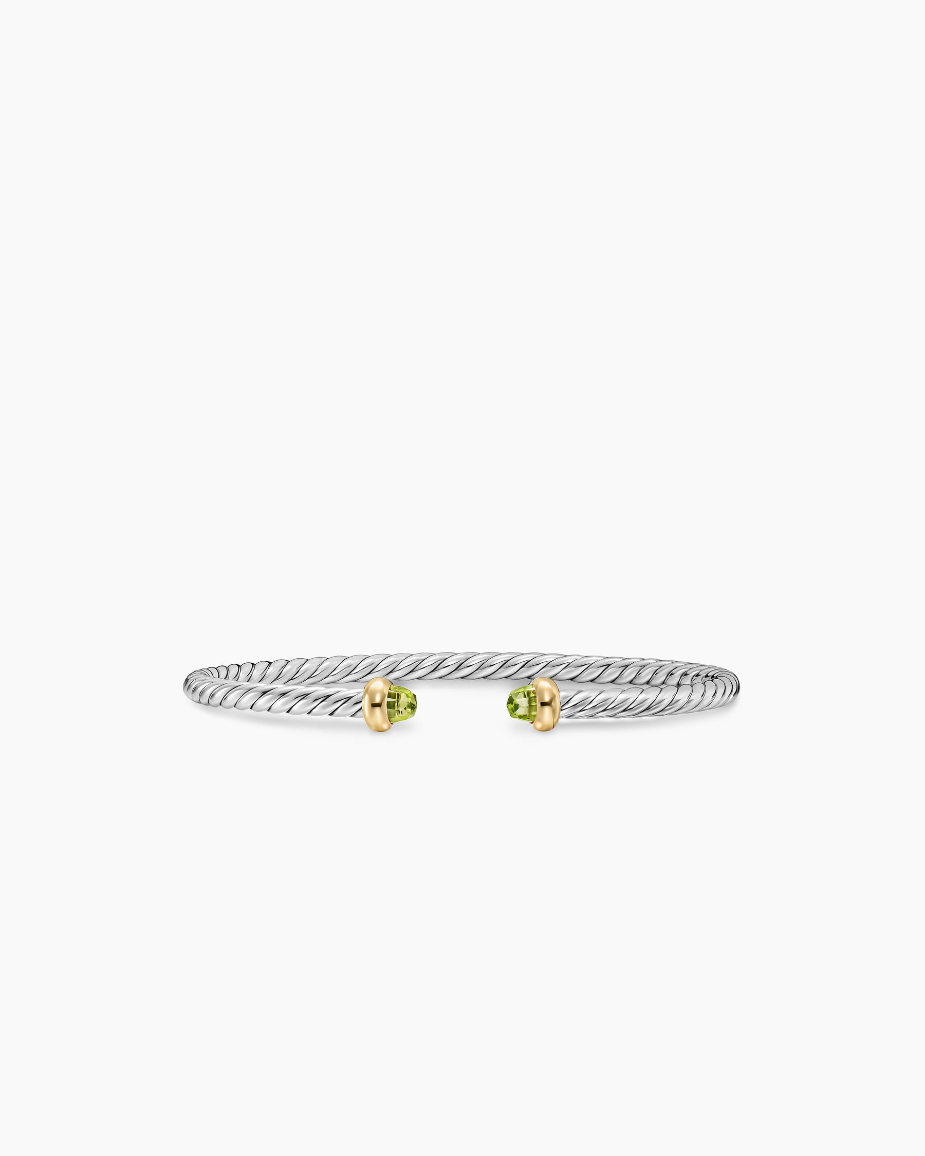 Micro Cable Flex Teen Bracelet in Sterling Silver with 14K Yellow Gold and Peridot, 2.6mm
