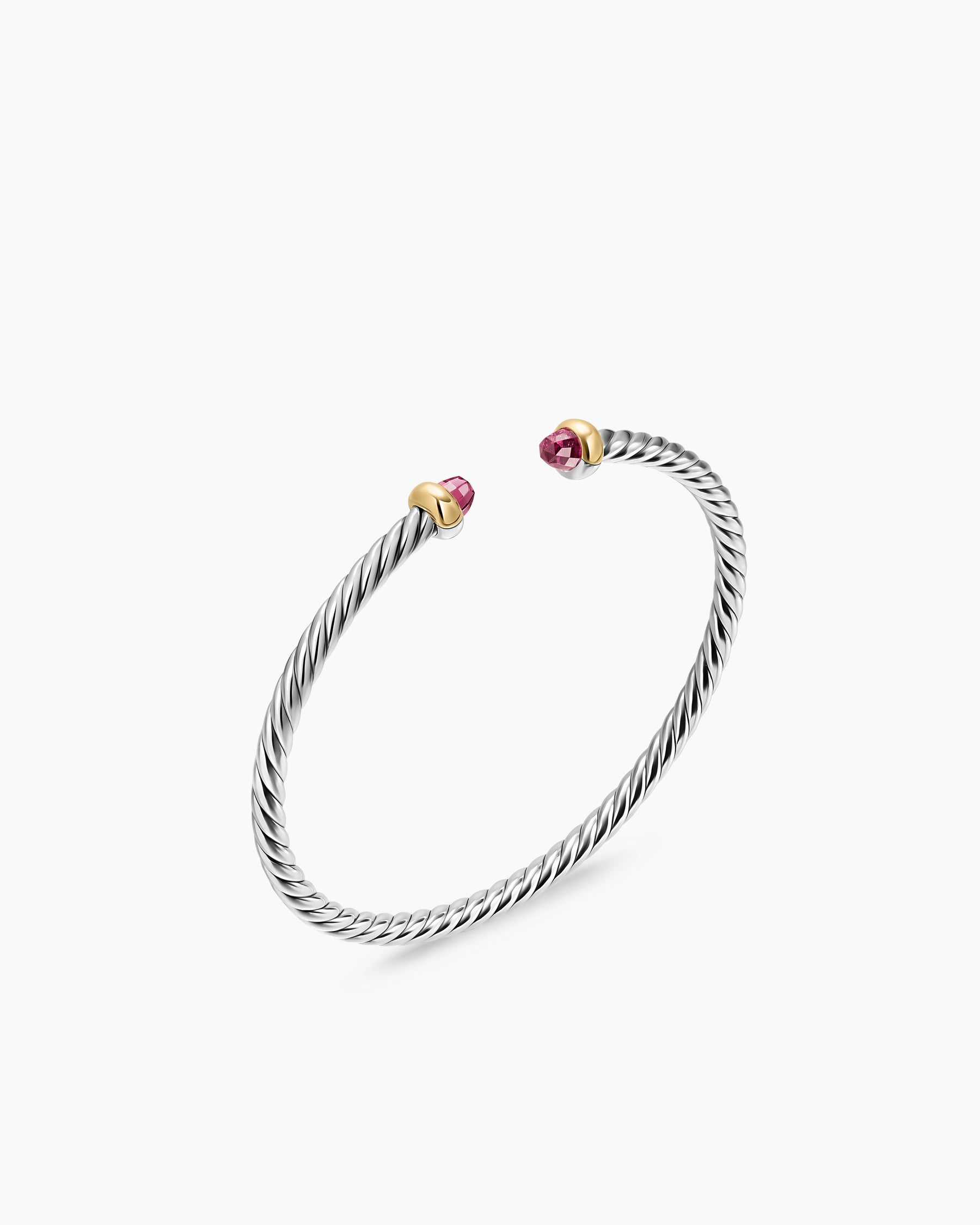 Alternative view of Micro Cable Flex Teen Bracelet in Sterling Silver with 14K Yellow Gold and Pink Tourmalines, 2.6mm