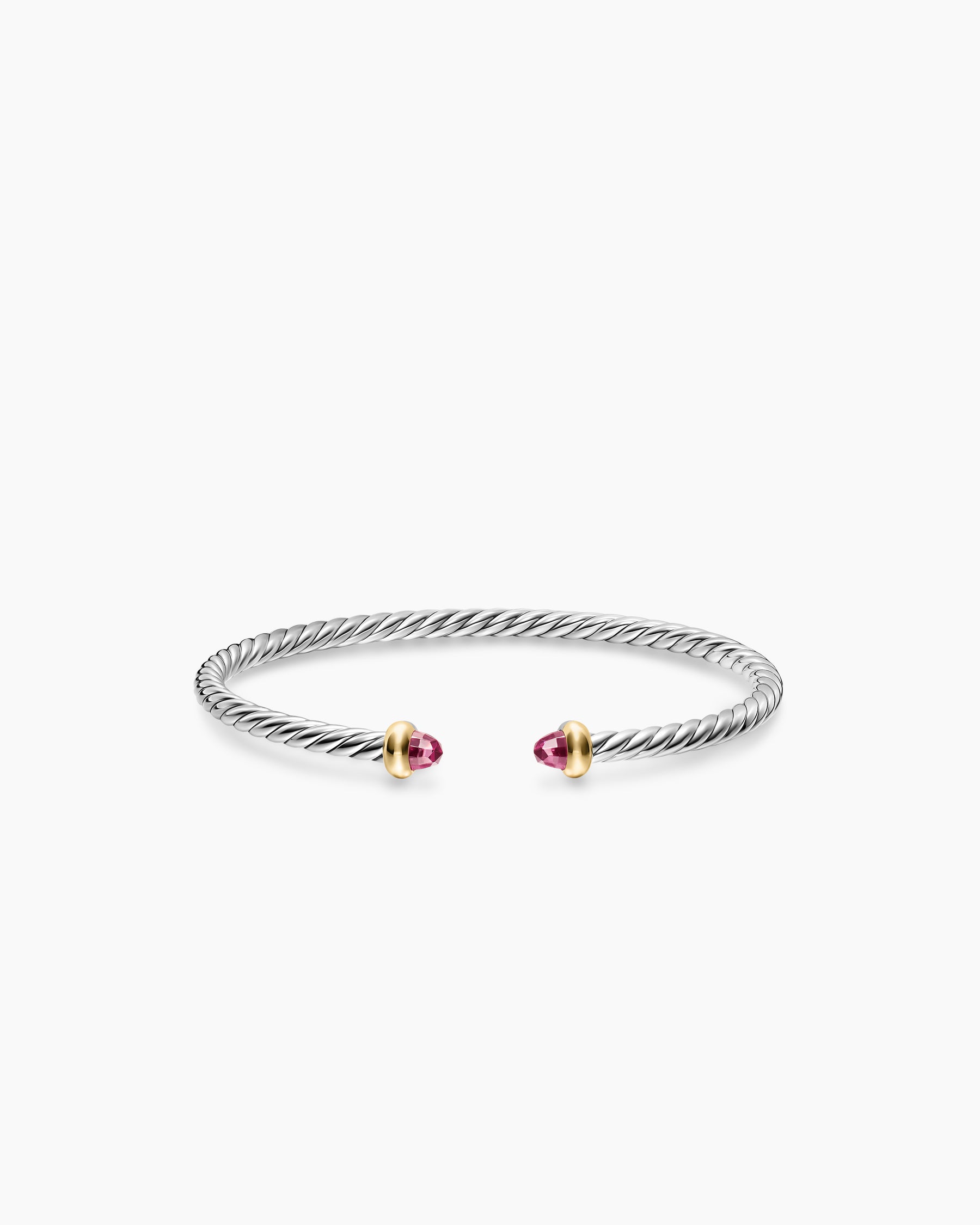 Micro Cable Flex Teen Bracelet in Sterling Silver with 14K Yellow Gold and Pink Tourmalines, 2.6mm - Image 3