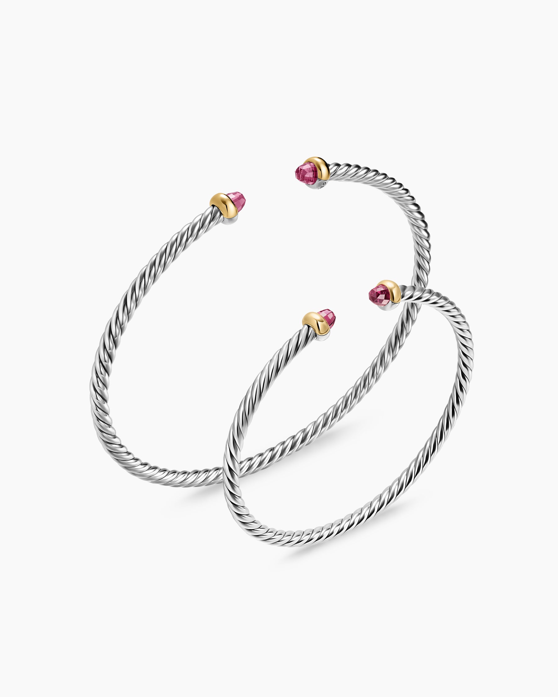 Micro Cable Flex Teen Bracelet in Sterling Silver with 14K Yellow Gold and Pink Tourmalines, 2.6mm - Image 4
