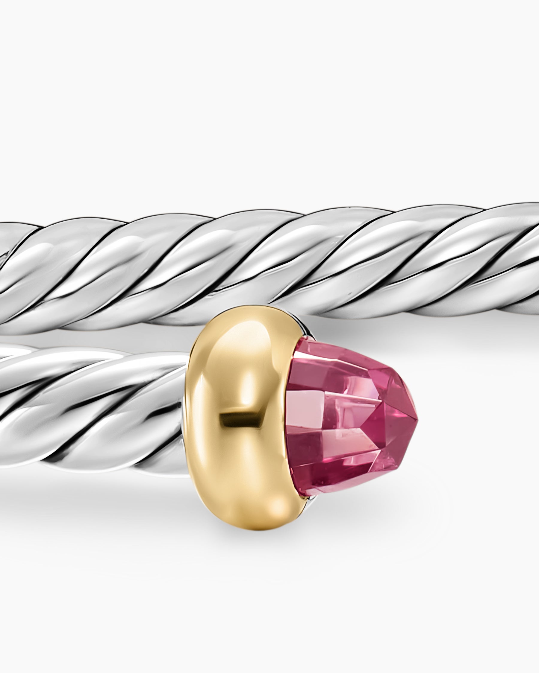 Micro Cable Flex Teen Bracelet in Sterling Silver with 14K Yellow Gold and Pink Tourmalines, 2.6mm - Image 5