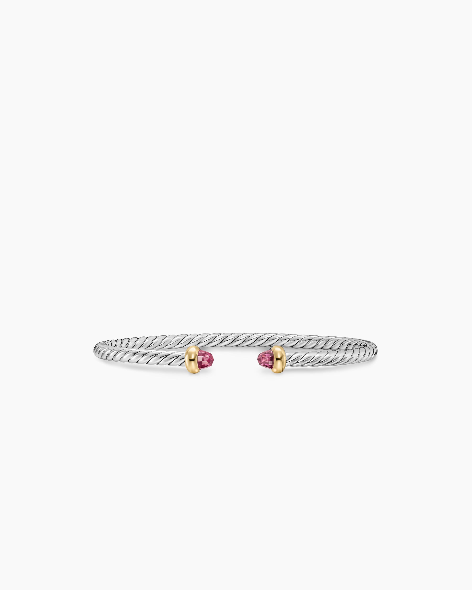 Micro Cable Flex Teen Bracelet in Sterling Silver with 14K Yellow Gold and Pink Tourmalines, 2.6mm