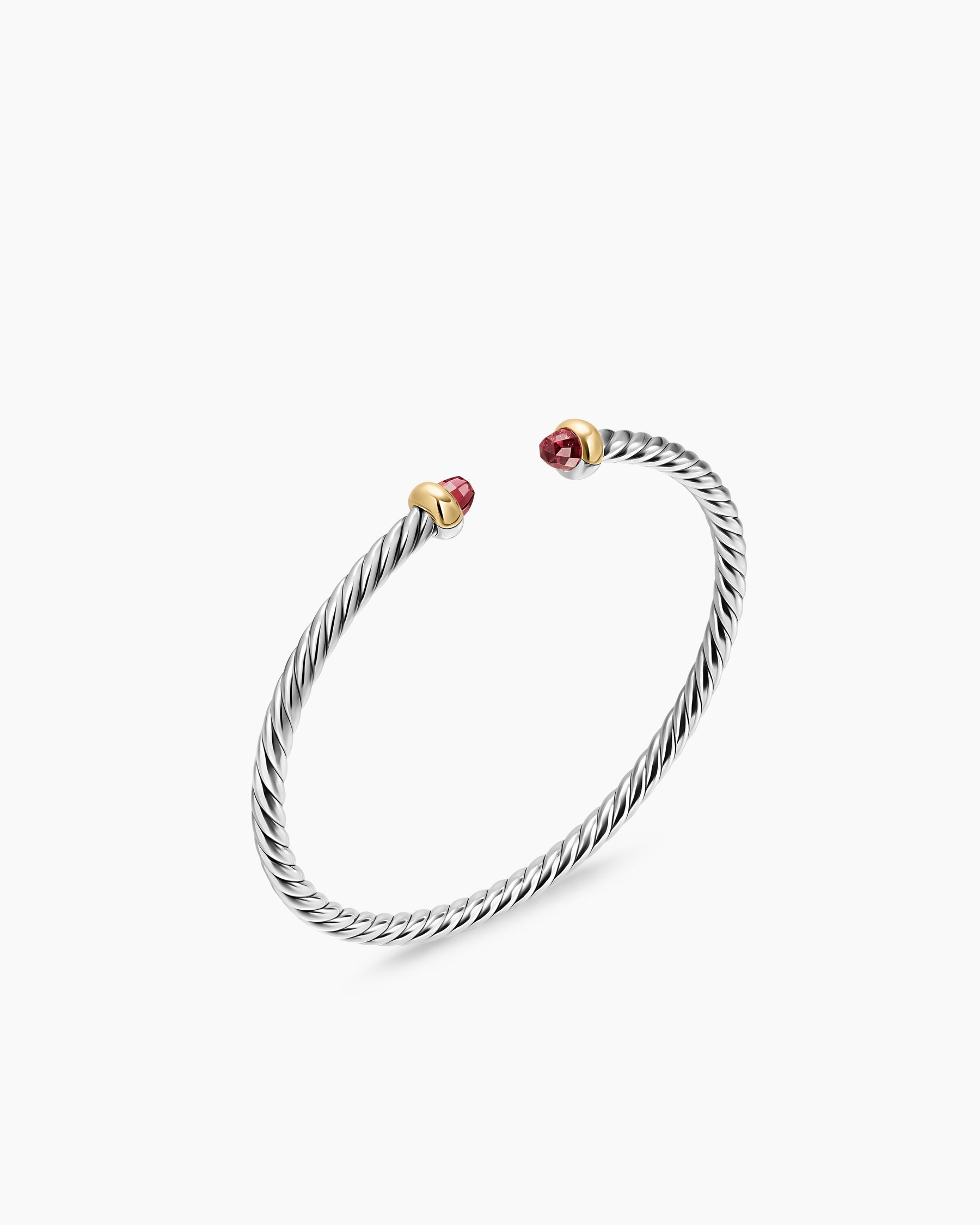 Alternative view of Micro Cable Flex Teen Bracelet in Sterling Silver with 14K Yellow Gold and Rhodolite Garnets, 2.6mm