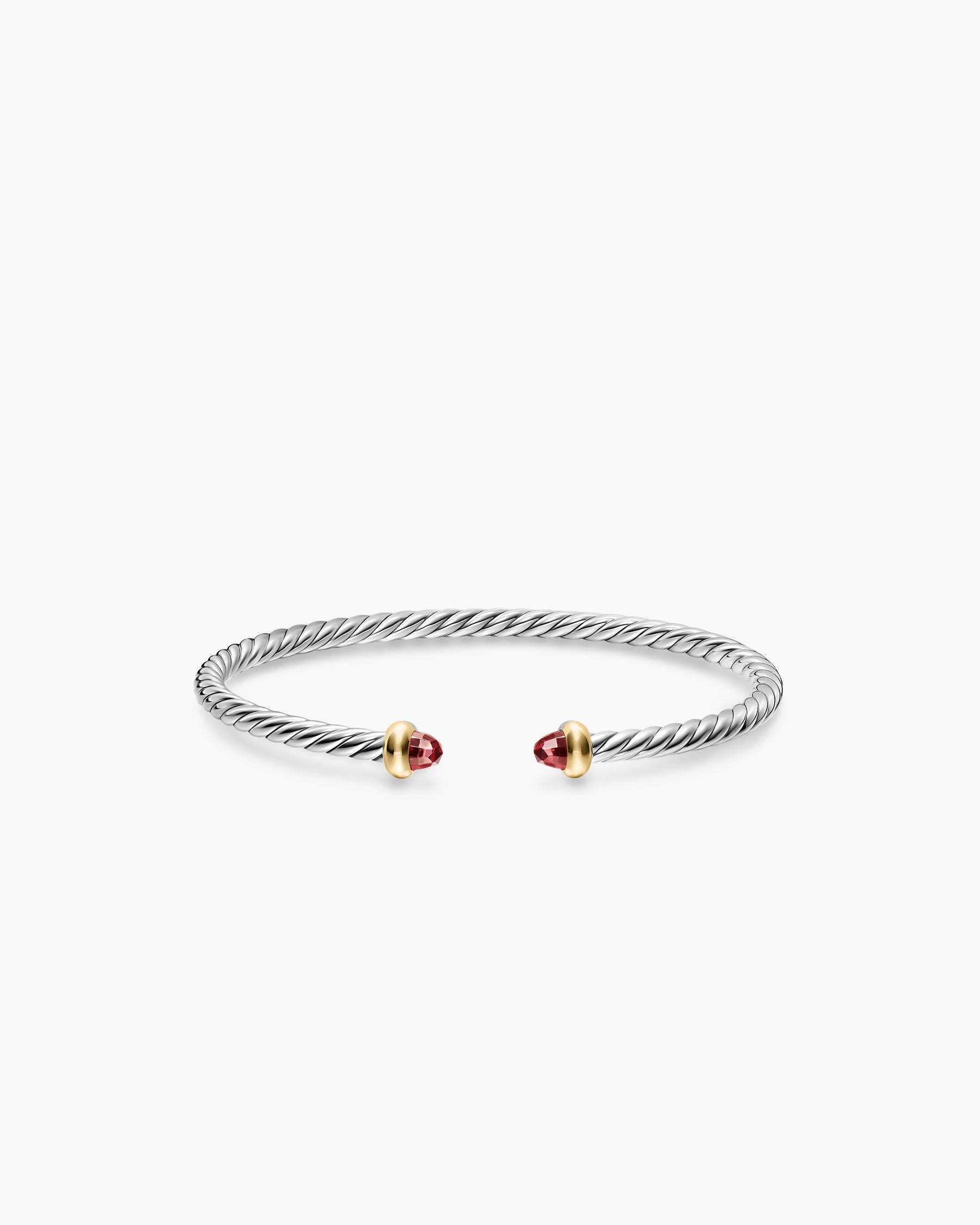 Micro Cable Flex Teen Bracelet in Sterling Silver with 14K Yellow Gold and Rhodolite Garnets, 2.6mm - Image 3