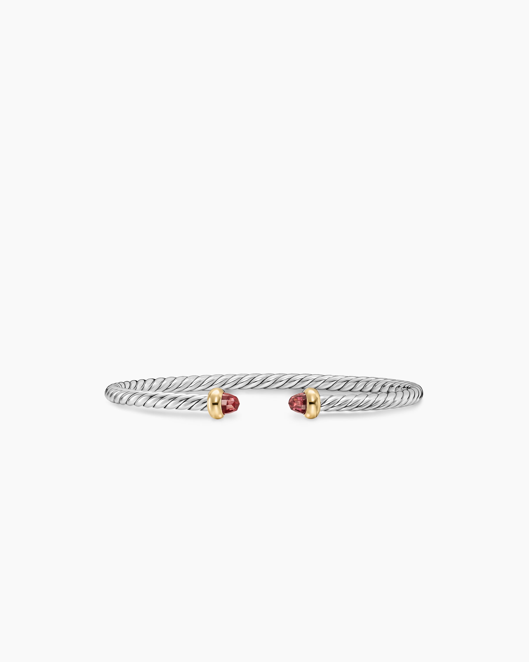 Micro Cable Flex Teen Bracelet in Sterling Silver with 14K Yellow Gold and Rhodolite Garnets, 2.6mm