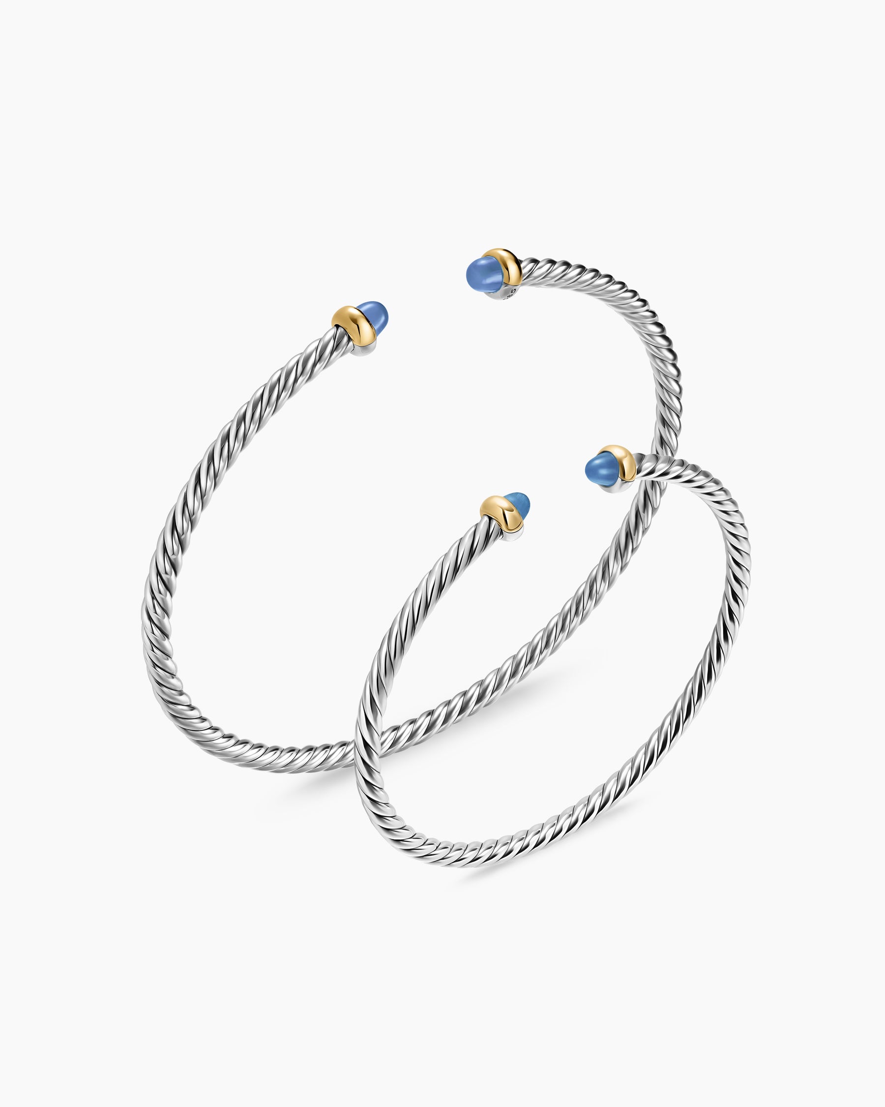 Micro Cable Flex Teen Bracelet in Sterling Silver with 14K Yellow Gold and Blue Sapphires, 2.6mm - Image 4