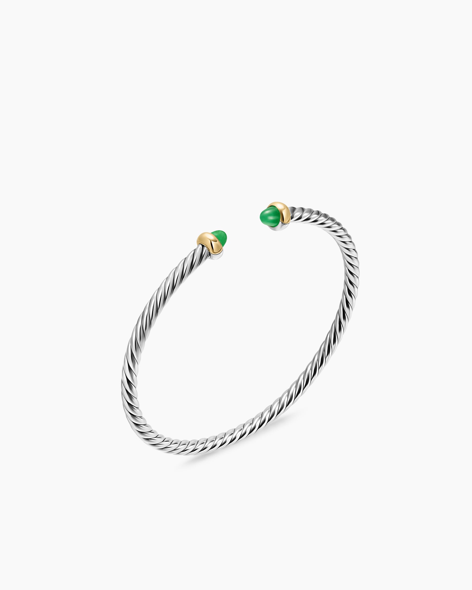 Alternative view of Micro Cable Flex Teen Bracelet in Sterling Silver with 14K Yellow Gold and Emeralds, 2.6mm