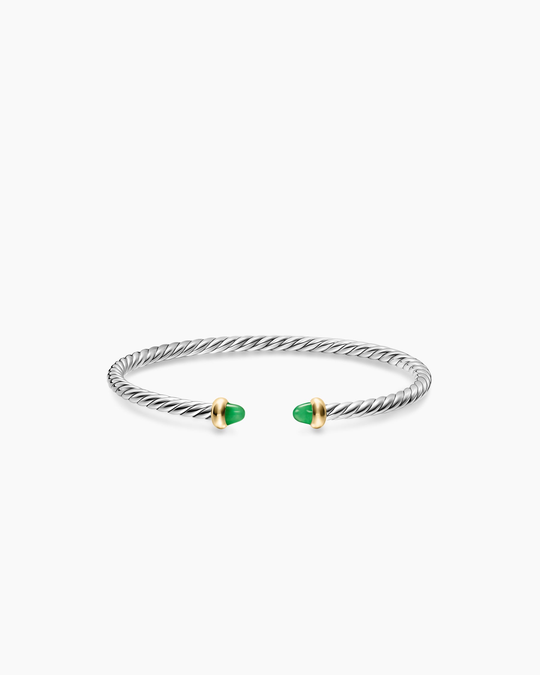 Micro Cable Flex Teen Bracelet in Sterling Silver with 14K Yellow Gold and Emeralds, 2.6mm - Image 3