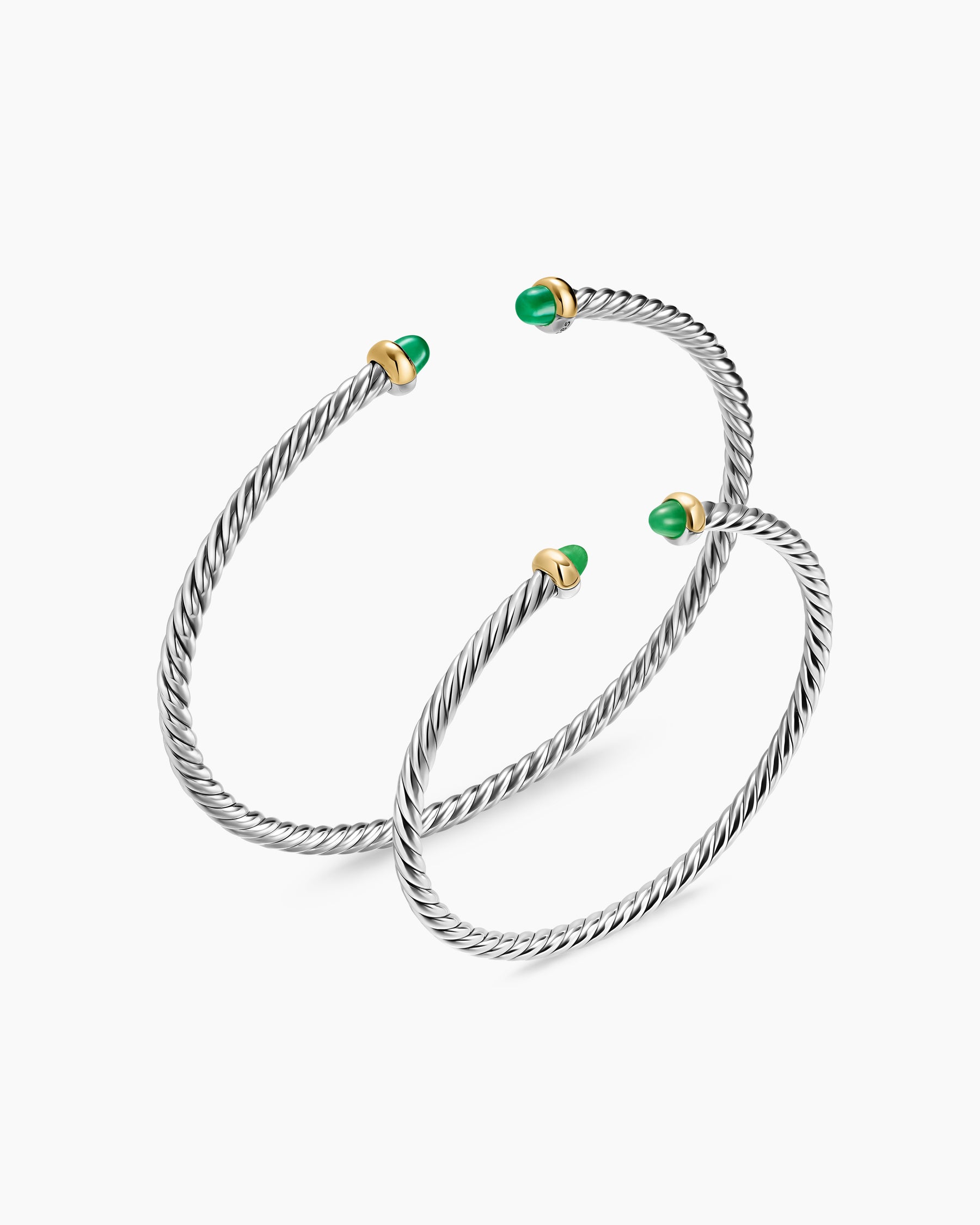 Micro Cable Flex Teen Bracelet in Sterling Silver with 14K Yellow Gold and Emeralds, 2.6mm - Image 4