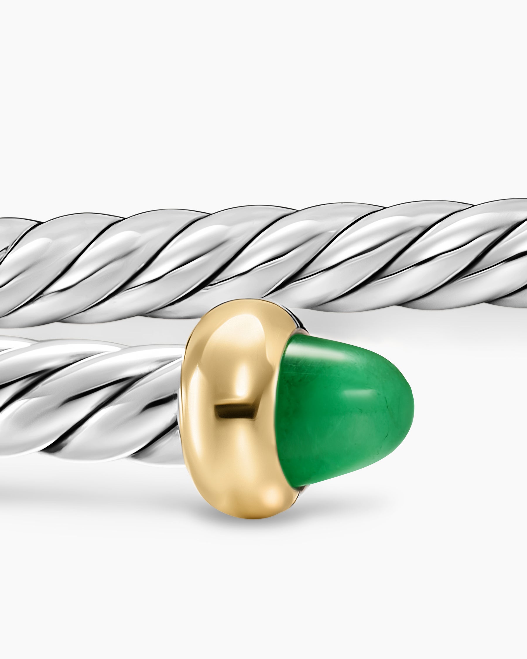 Micro Cable Flex Teen Bracelet in Sterling Silver with 14K Yellow Gold and Emeralds, 2.6mm - Image 5