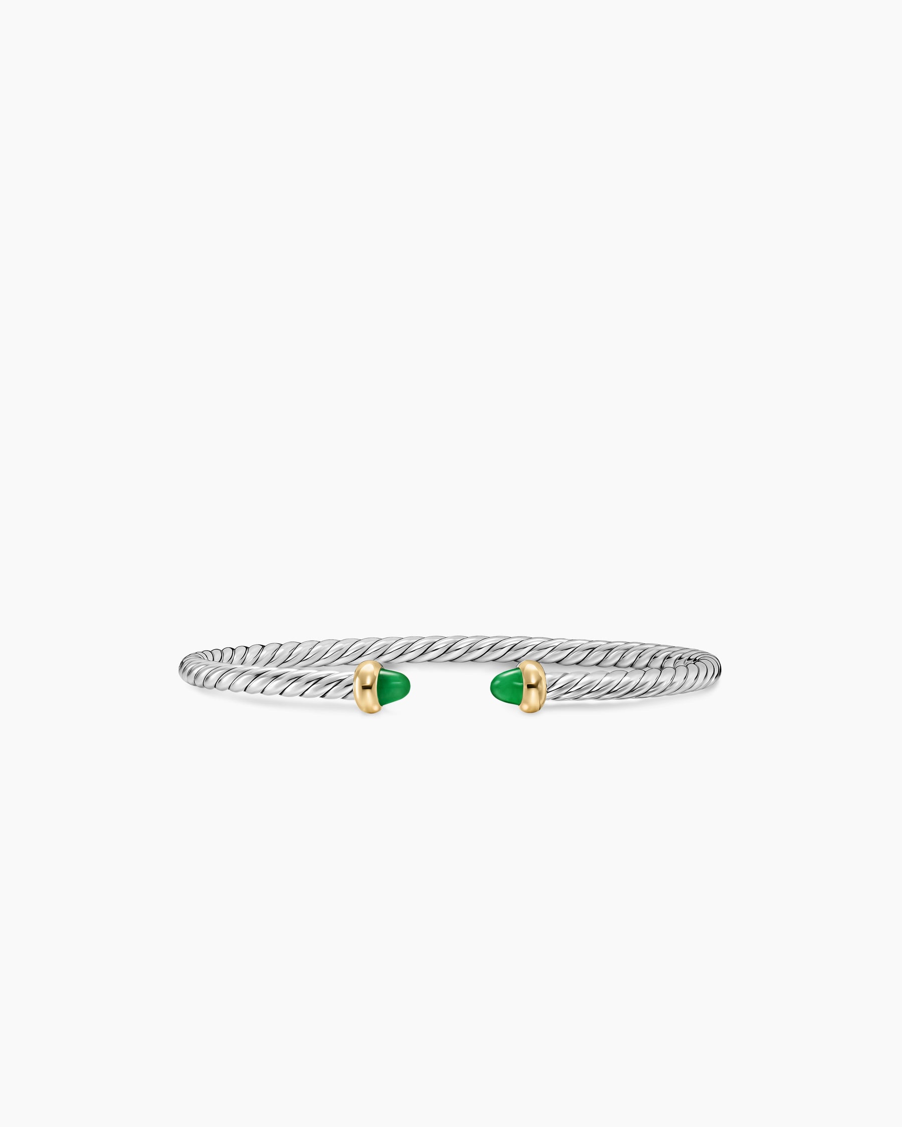 Micro Cable Flex Teen Bracelet in Sterling Silver with 14K Yellow Gold and Emeralds, 2.6mm