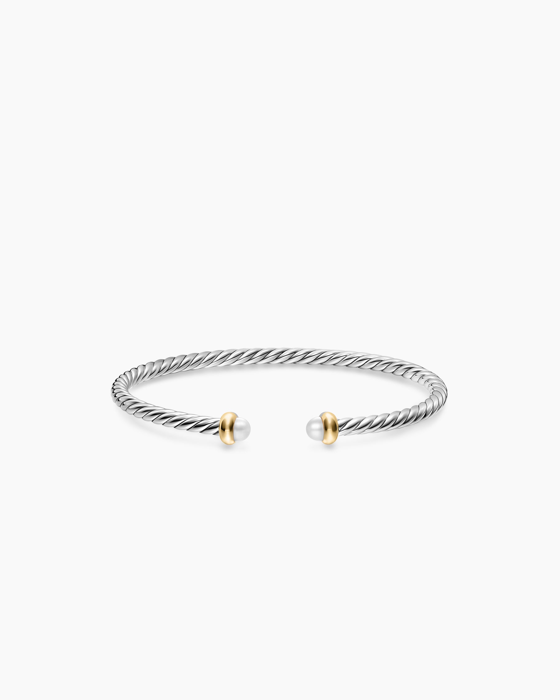 Micro Cable Flex Teen Bracelet in Sterling Silver with 14K Yellow Gold and Pearls, 2.6mm - Image 3
