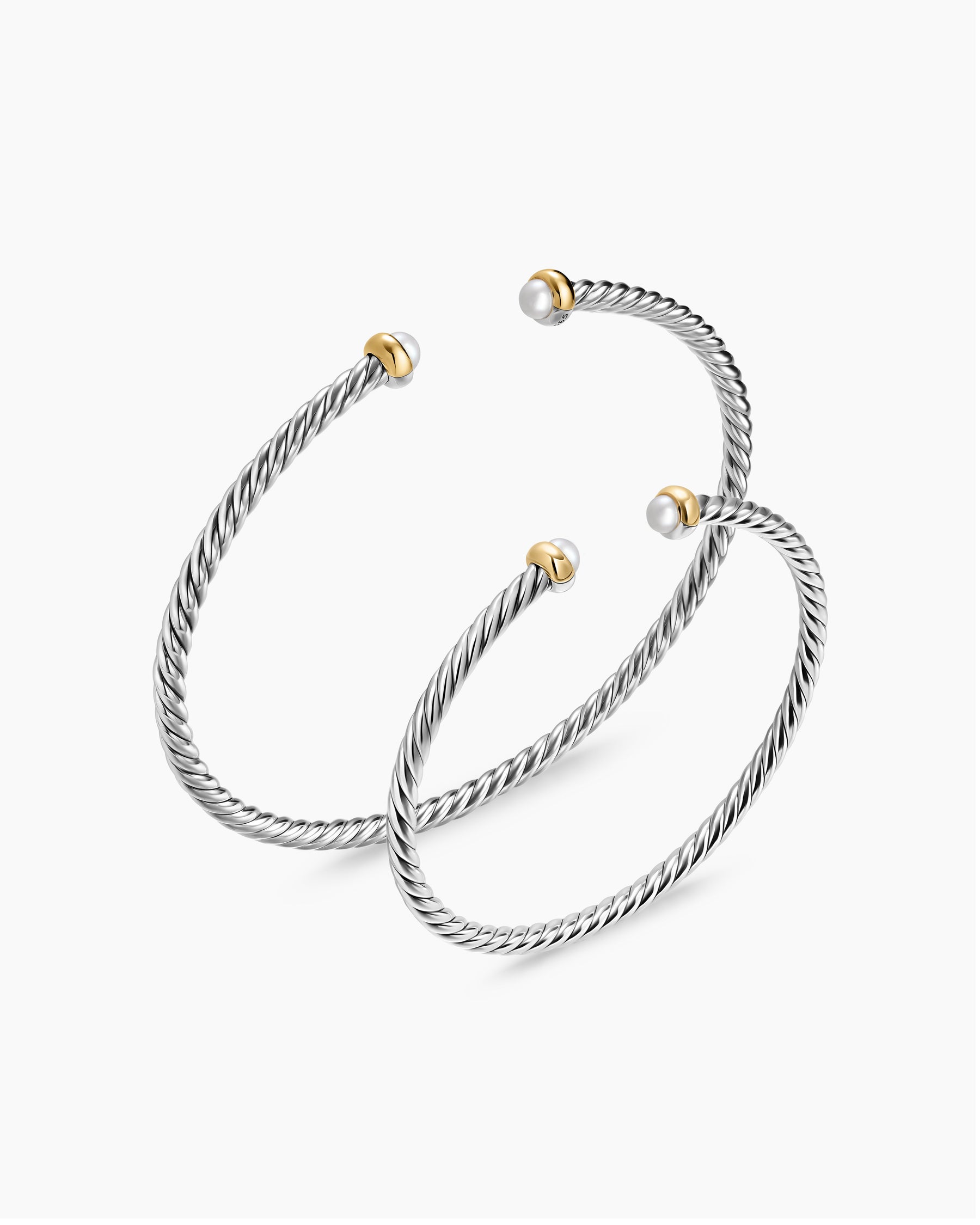 Micro Cable Flex Teen Bracelet in Sterling Silver with 14K Yellow Gold and Pearls, 2.6mm - Image 4