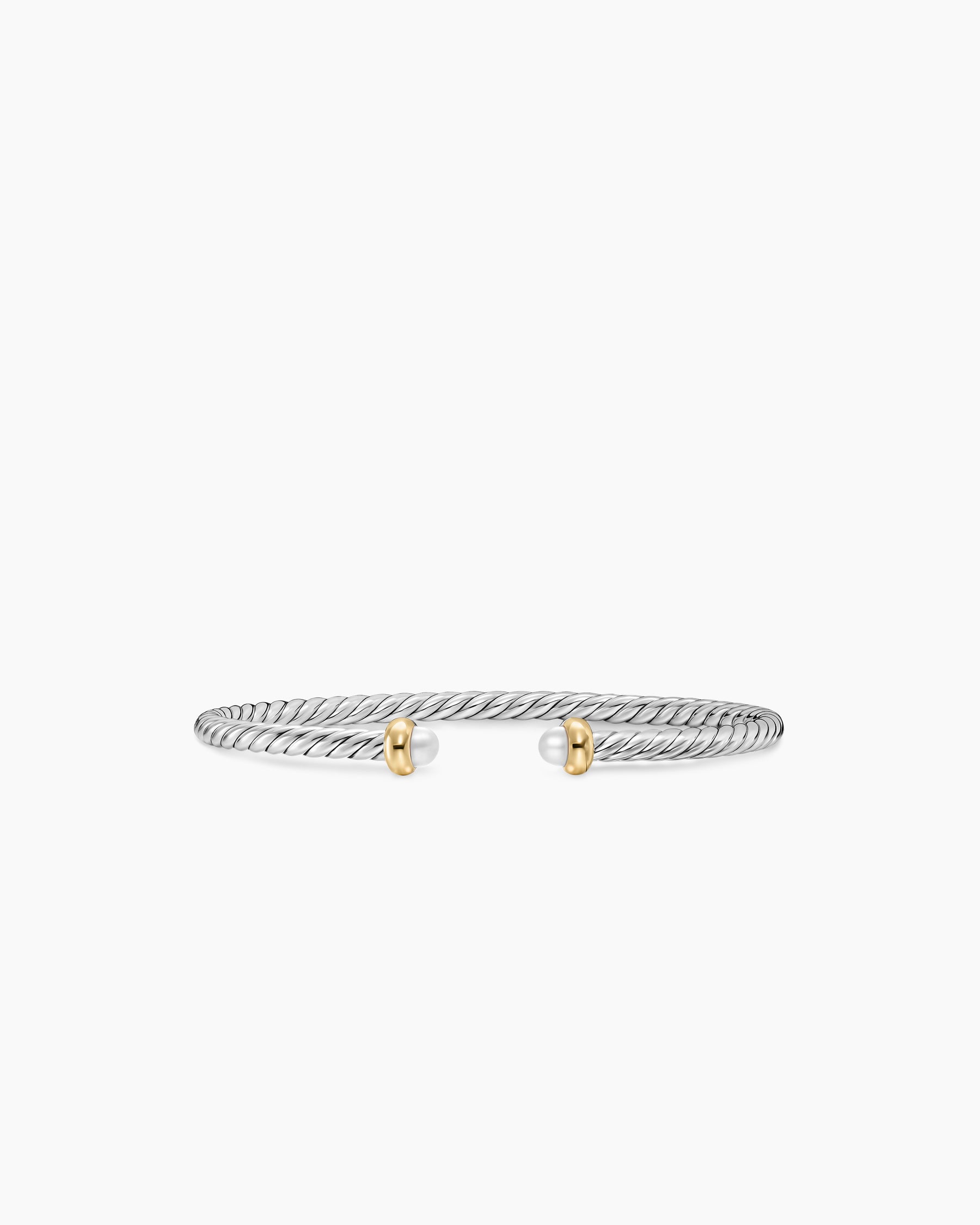 Micro Cable Flex Teen Bracelet in Sterling Silver with 14K Yellow Gold and Pearls, 2.6mm