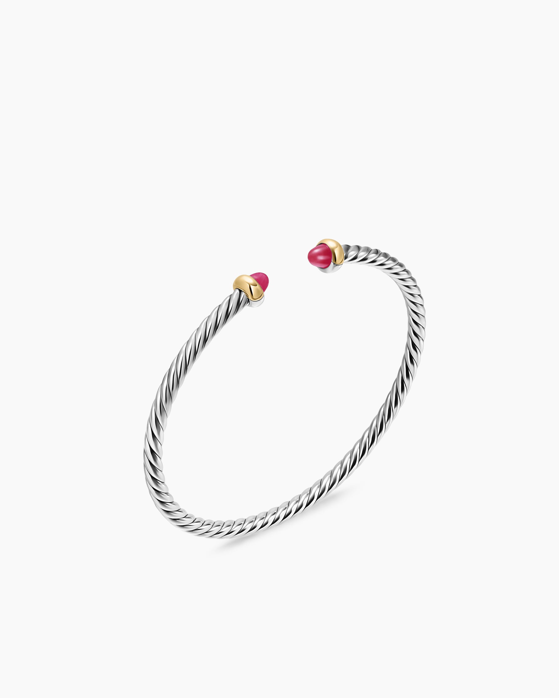 Alternative view of Micro Cable Flex Teen Bracelet in Sterling Silver with 14K Yellow Gold and Rubies, 2.6mm