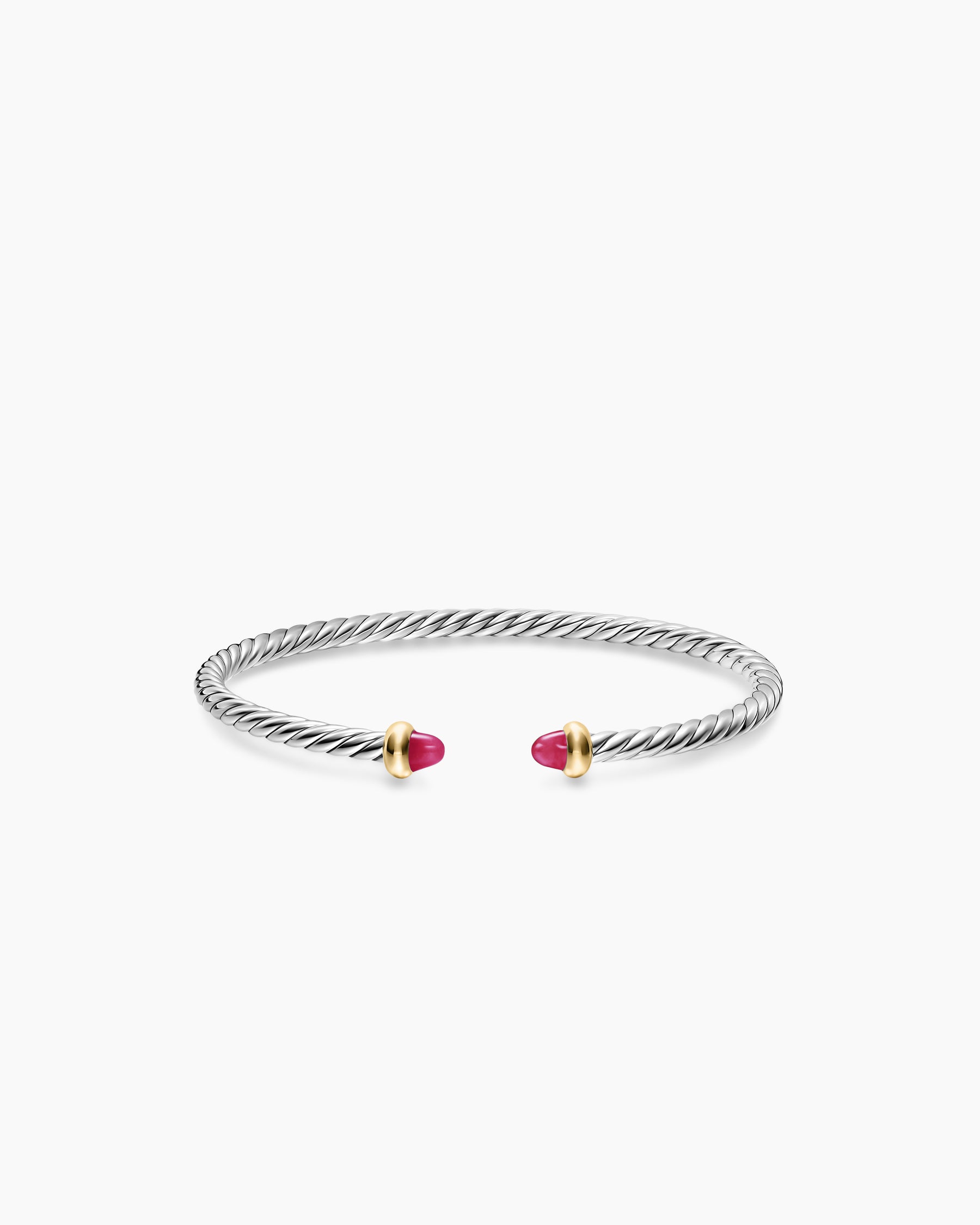 Micro Cable Flex Teen Bracelet in Sterling Silver with 14K Yellow Gold and Rubies, 2.6mm - Image 3