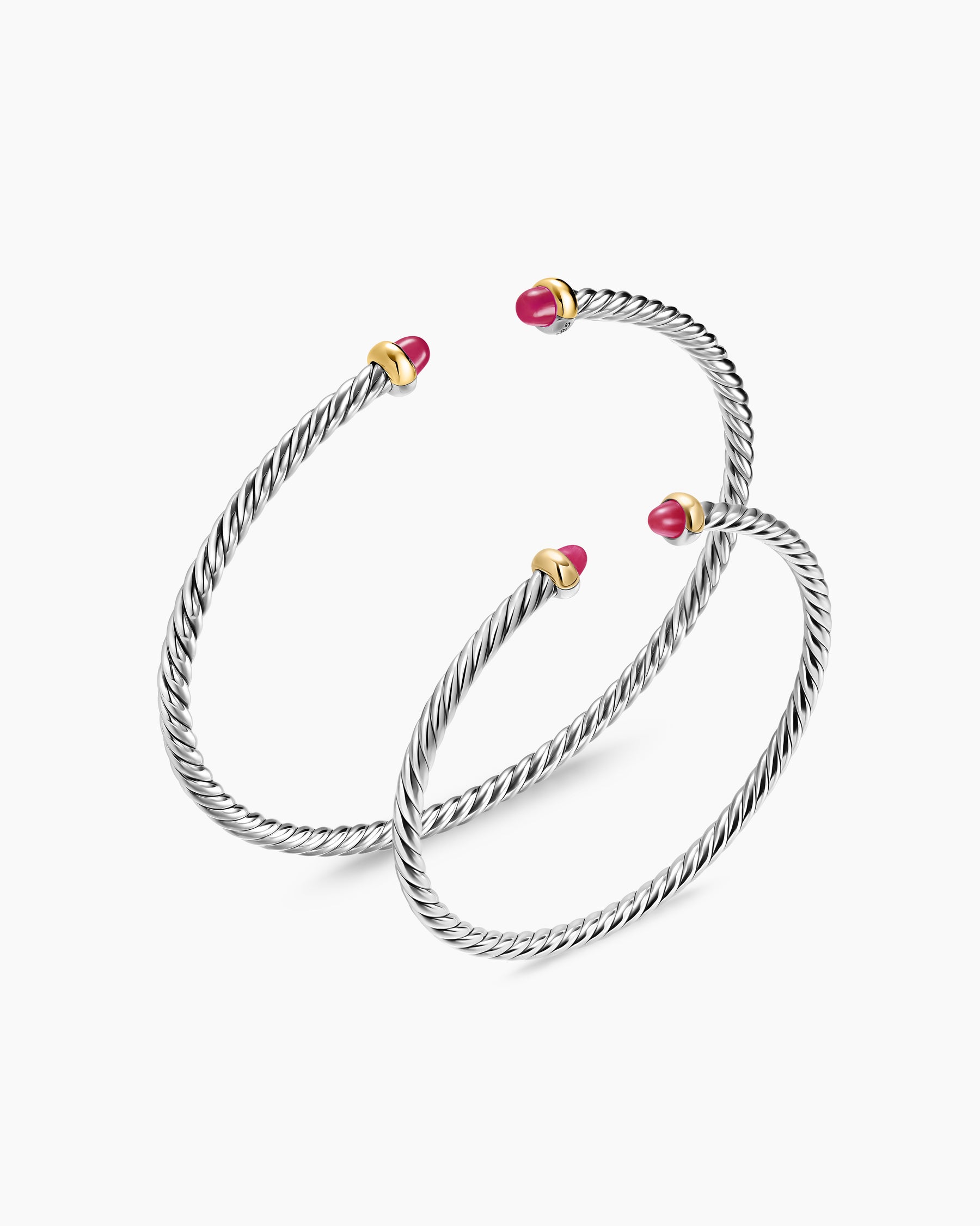 Micro Cable Flex Teen Bracelet in Sterling Silver with 14K Yellow Gold and Rubies, 2.6mm - Image 4