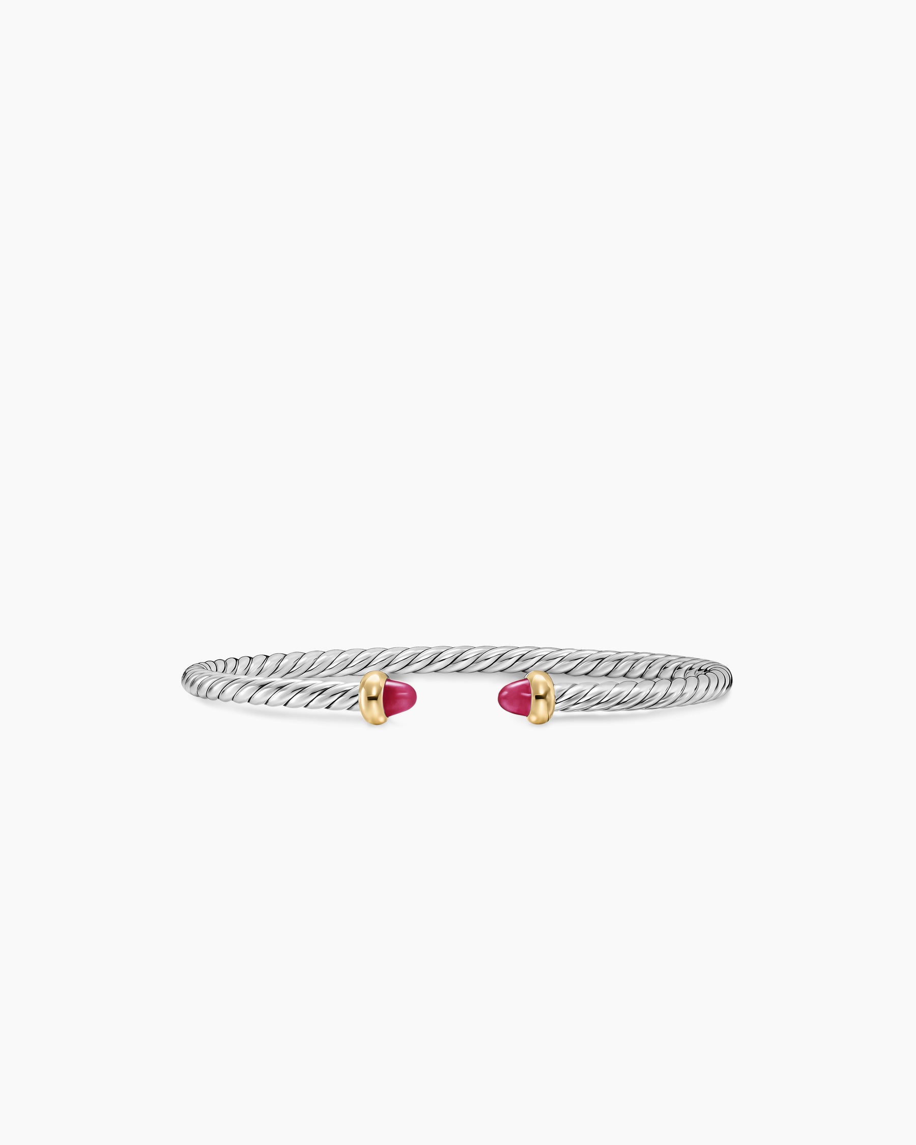 Micro Cable Flex Teen Bracelet in Sterling Silver with 14K Yellow Gold and Rubies, 2.6mm