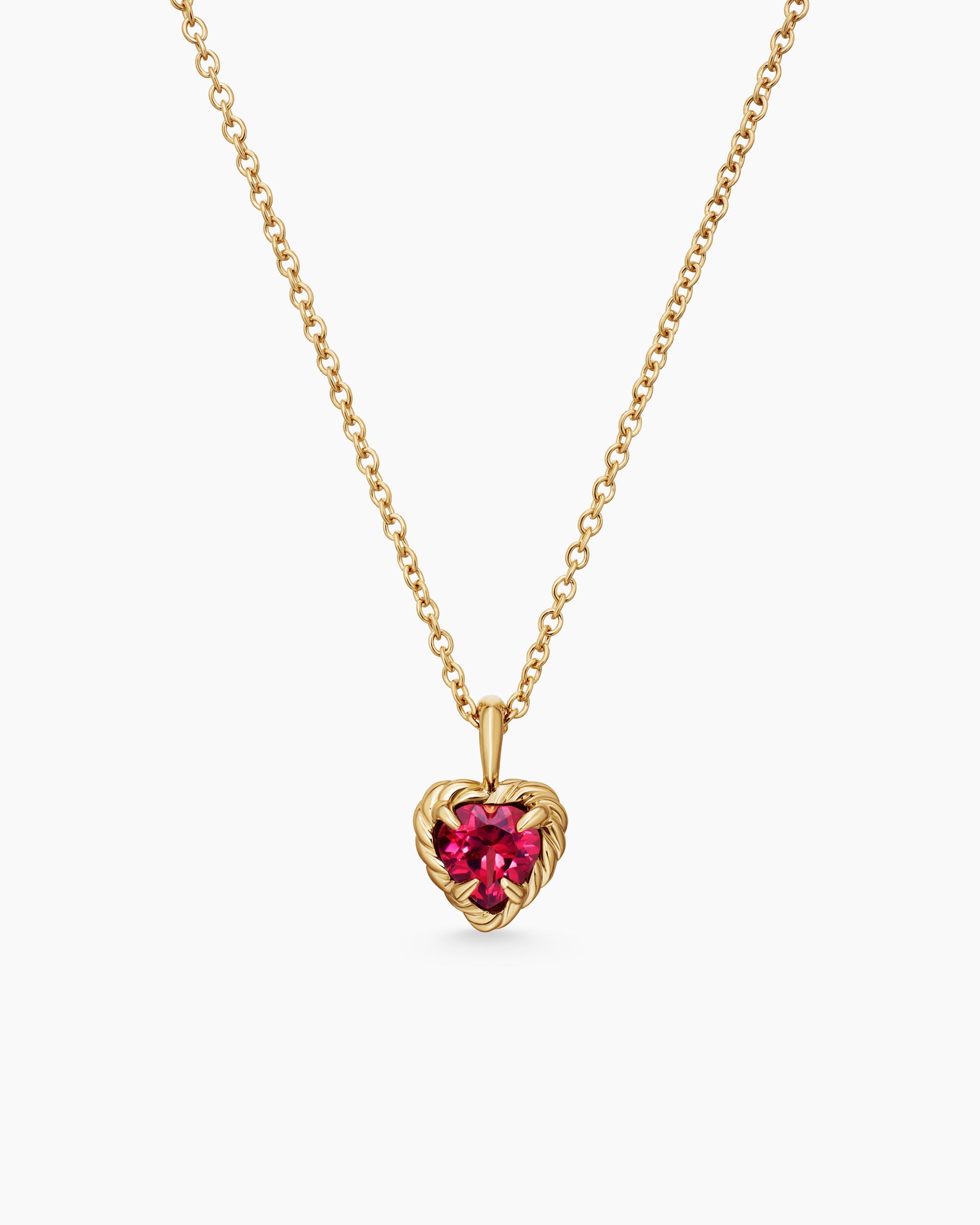 Cable Collectibles Teen Heart Necklace in 18K Yellow Gold with Rhodolite Garnet