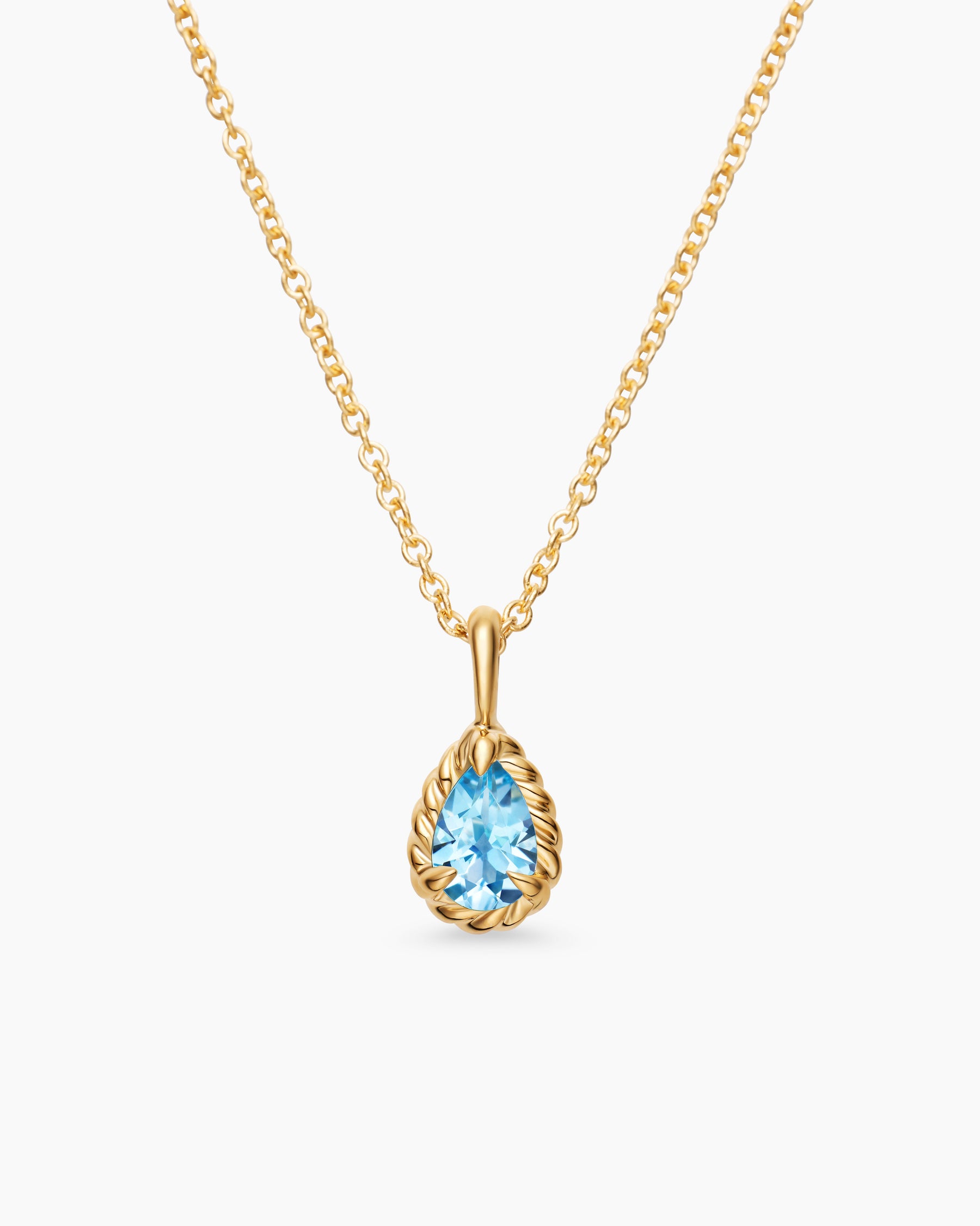 Cable Collectibles Teen Teardrop Necklace in 18K Yellow Gold with Blue Topaz