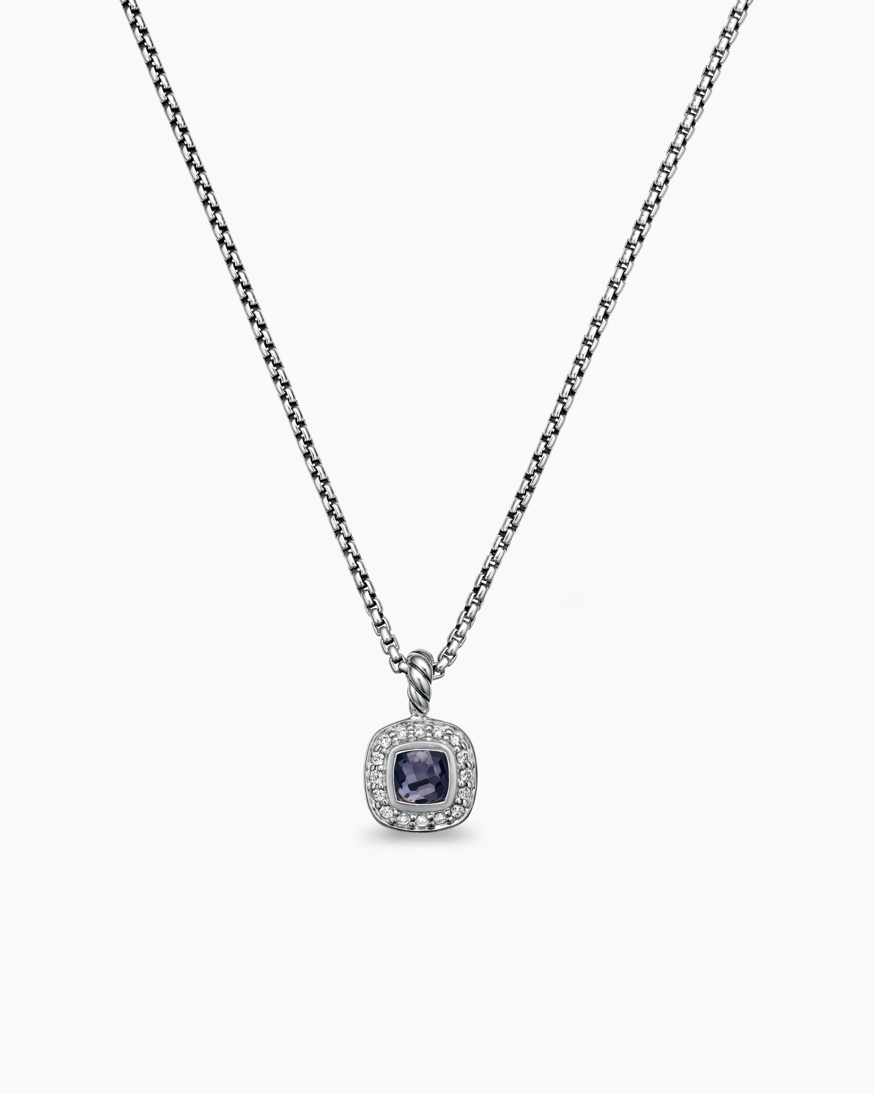 Albion Teen Pendant Necklace in Sterling Silver with Black Orchid and Diamonds, 4mm