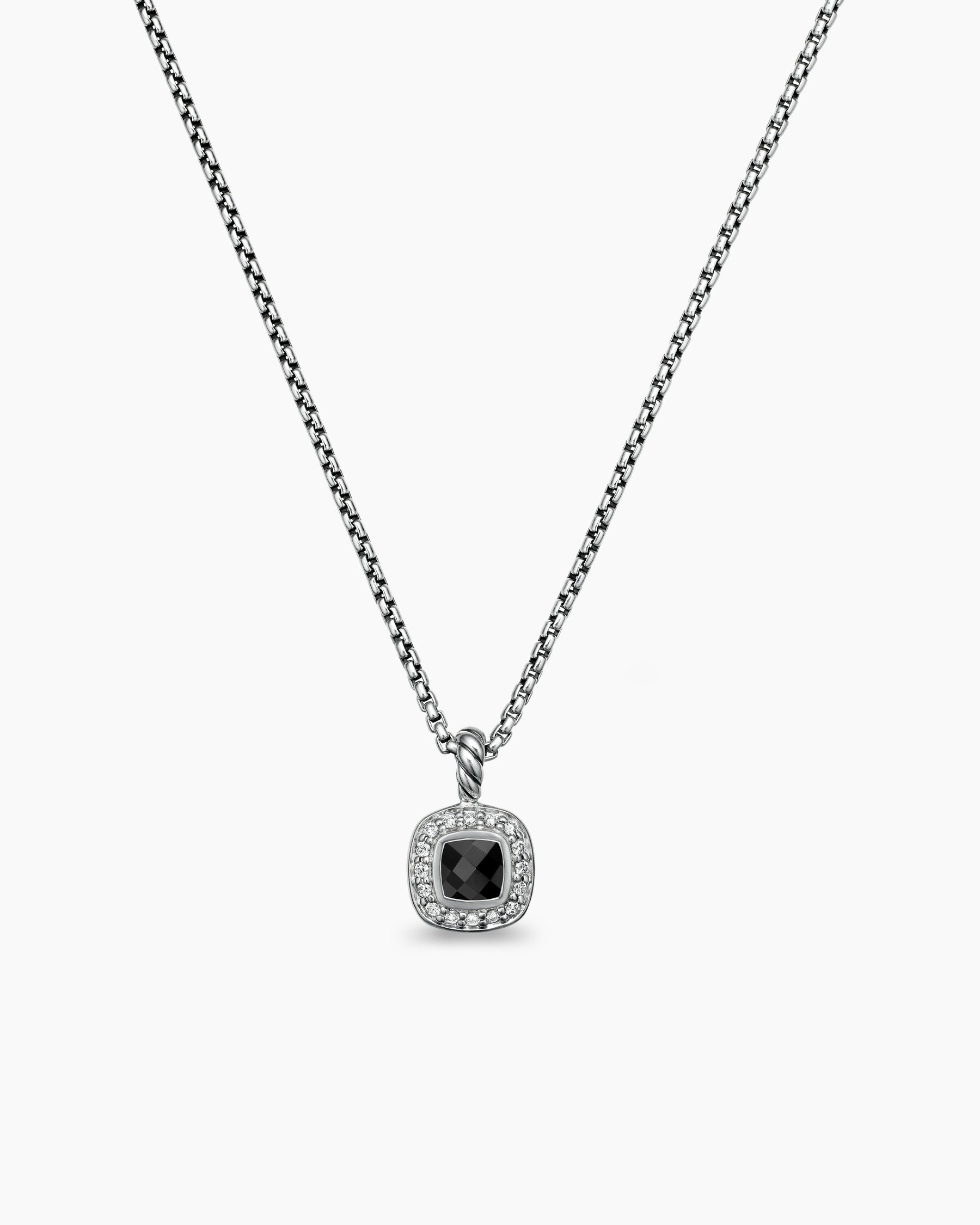 Albion Teen Pendant Necklace in Sterling Silver with Black Onyx and Diamonds, 4mm