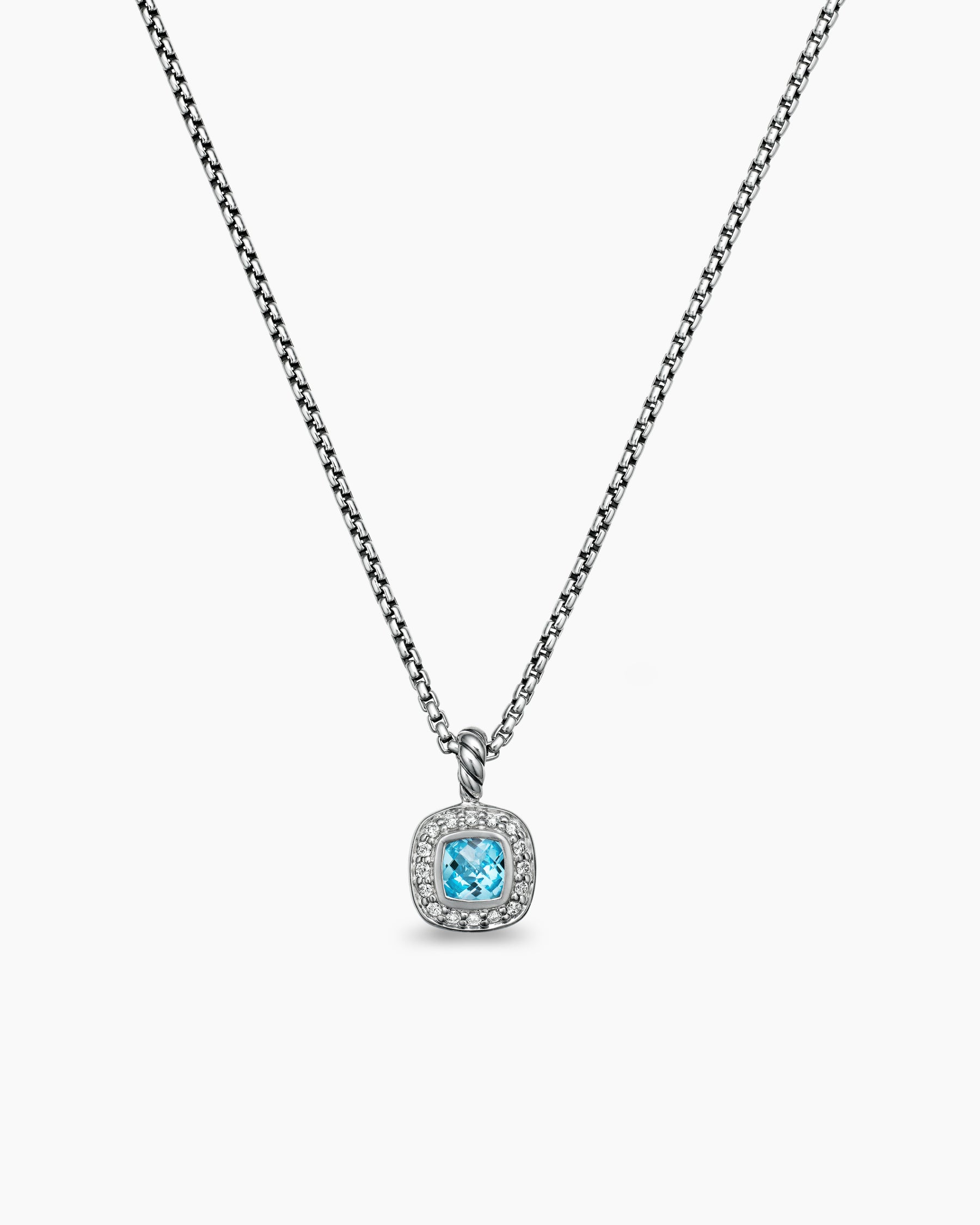 Albion Teen Pendant Necklace in Sterling Silver with Blue Topaz and Diamonds, 4mm