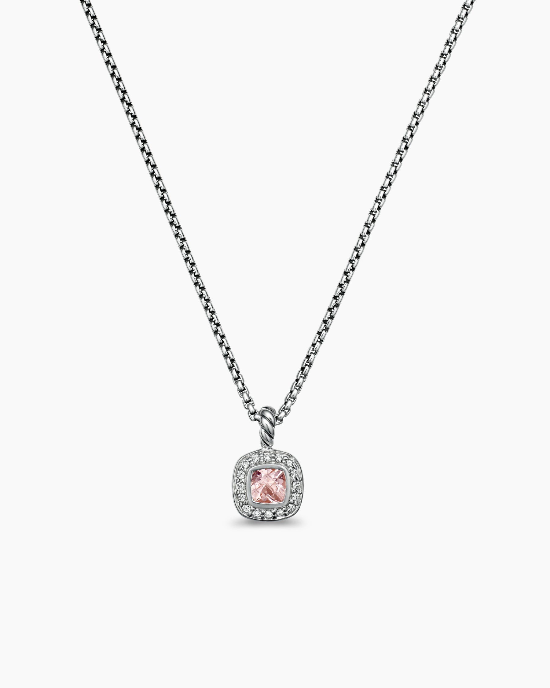 Albion Teen Pendant Necklace in Sterling Silver with Morganite and Diamonds, 4mm